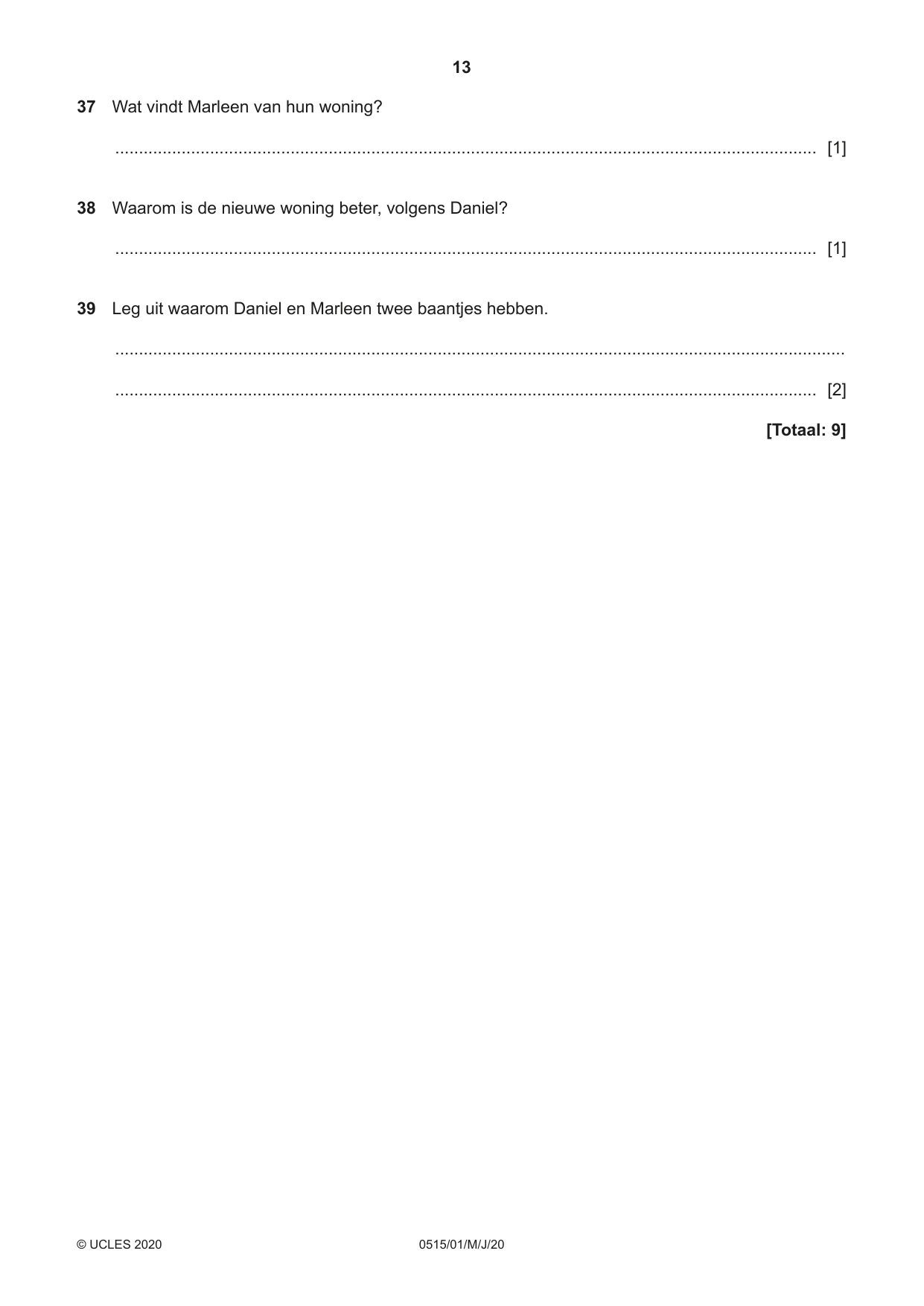 Cambridge IGCSE Dutch - Foreign Language 0515 2020 May/June Paper 1 · Variant 0 question paper, page 13 of 16