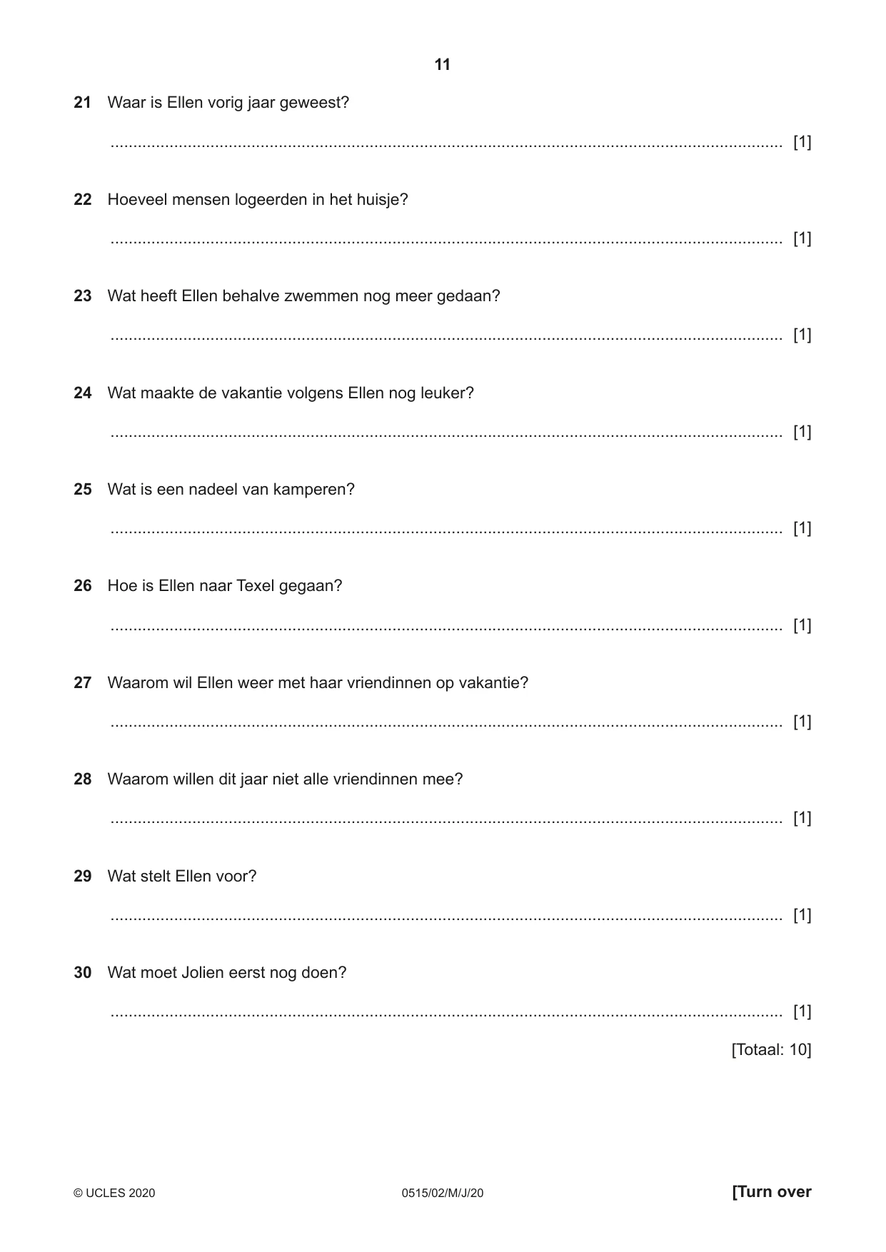 Cambridge IGCSE Dutch - Foreign Language 0515 2020 May/June Paper 2 · Variant 0 question paper, page 11 of 16