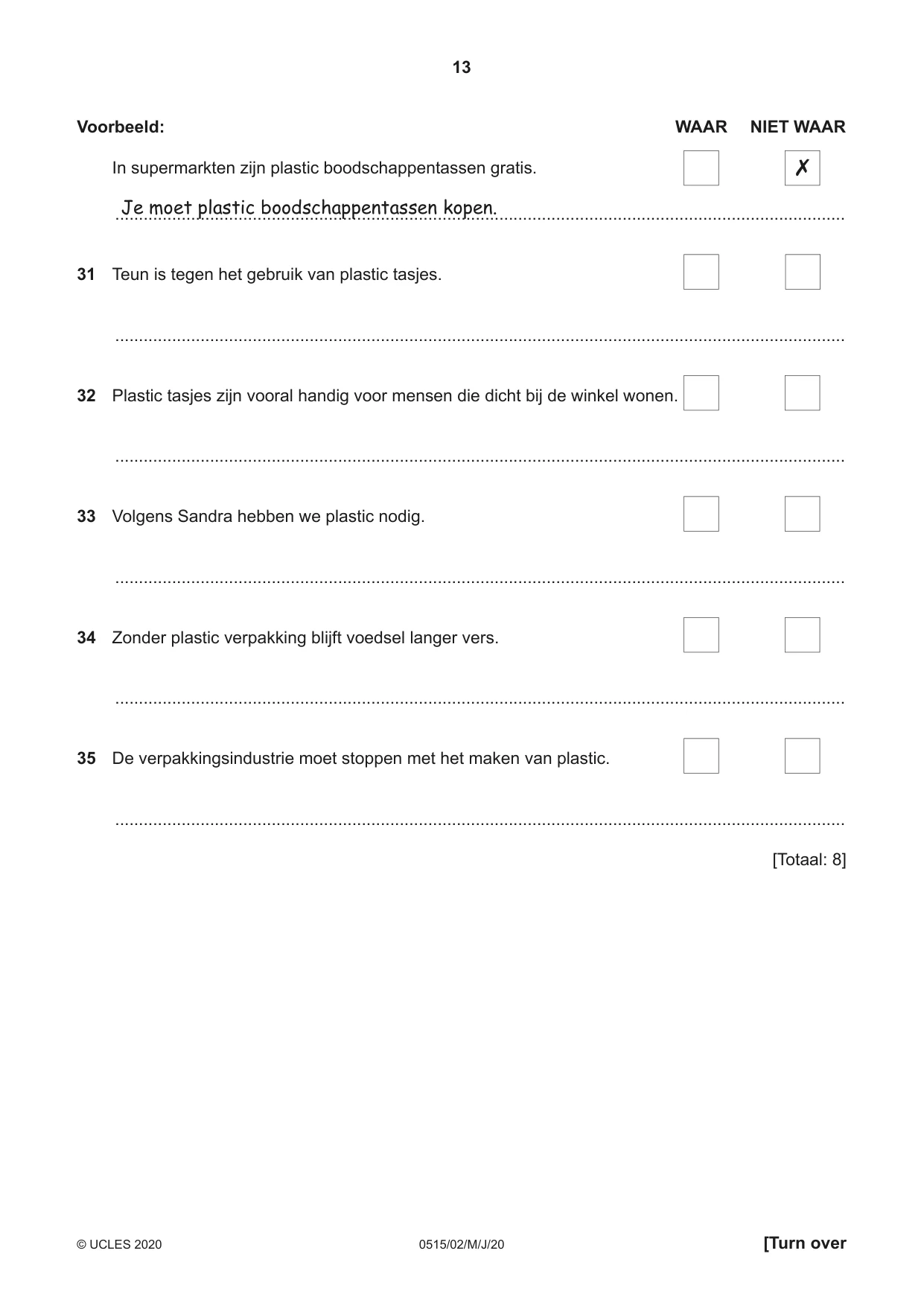 Cambridge IGCSE Dutch - Foreign Language 0515 2020 May/June Paper 2 · Variant 0 question paper, page 13 of 16