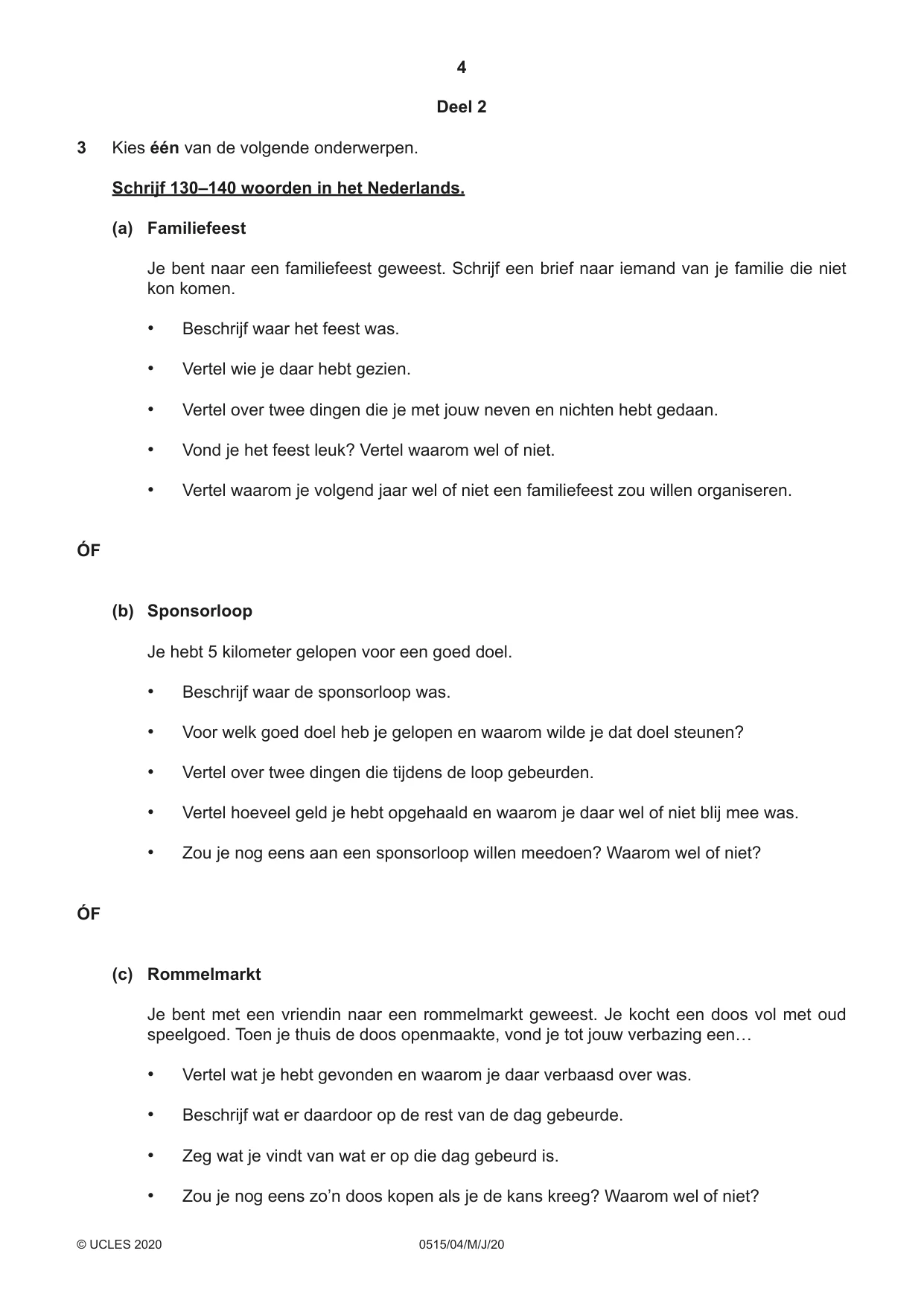 Cambridge IGCSE Dutch - Foreign Language 0515 2020 May/June Paper 4 · Variant 0 question paper, page 4 of 8