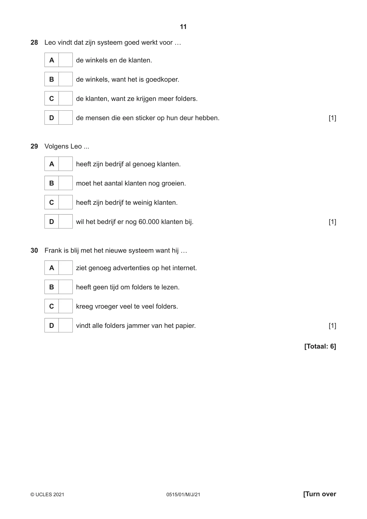 Cambridge IGCSE Dutch - Foreign Language 0515 2021 May/June Paper 1 · Variant 0 question paper, page 11 of 16