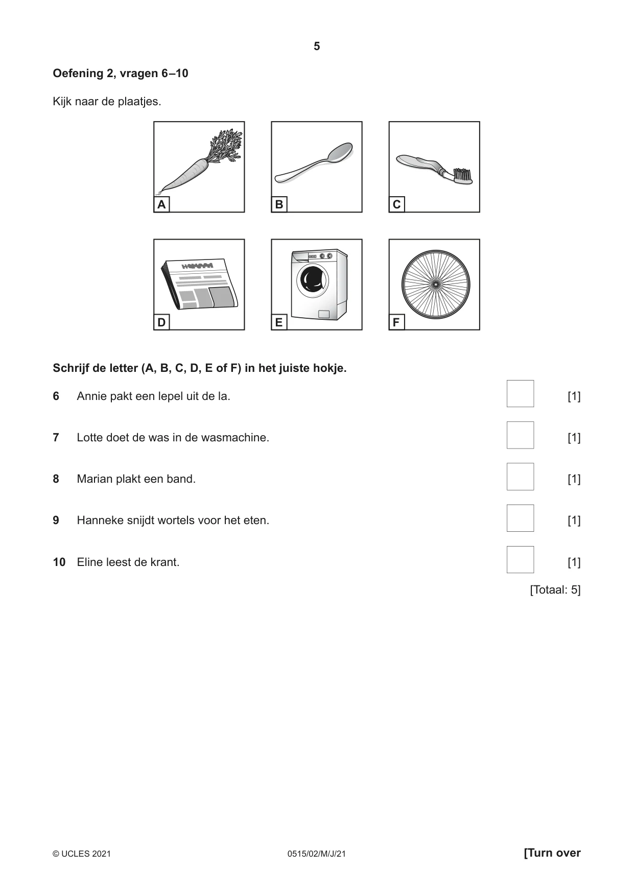Cambridge IGCSE Dutch - Foreign Language 0515 2021 May/June Paper 2 · Variant 0 question paper, page 5 of 16