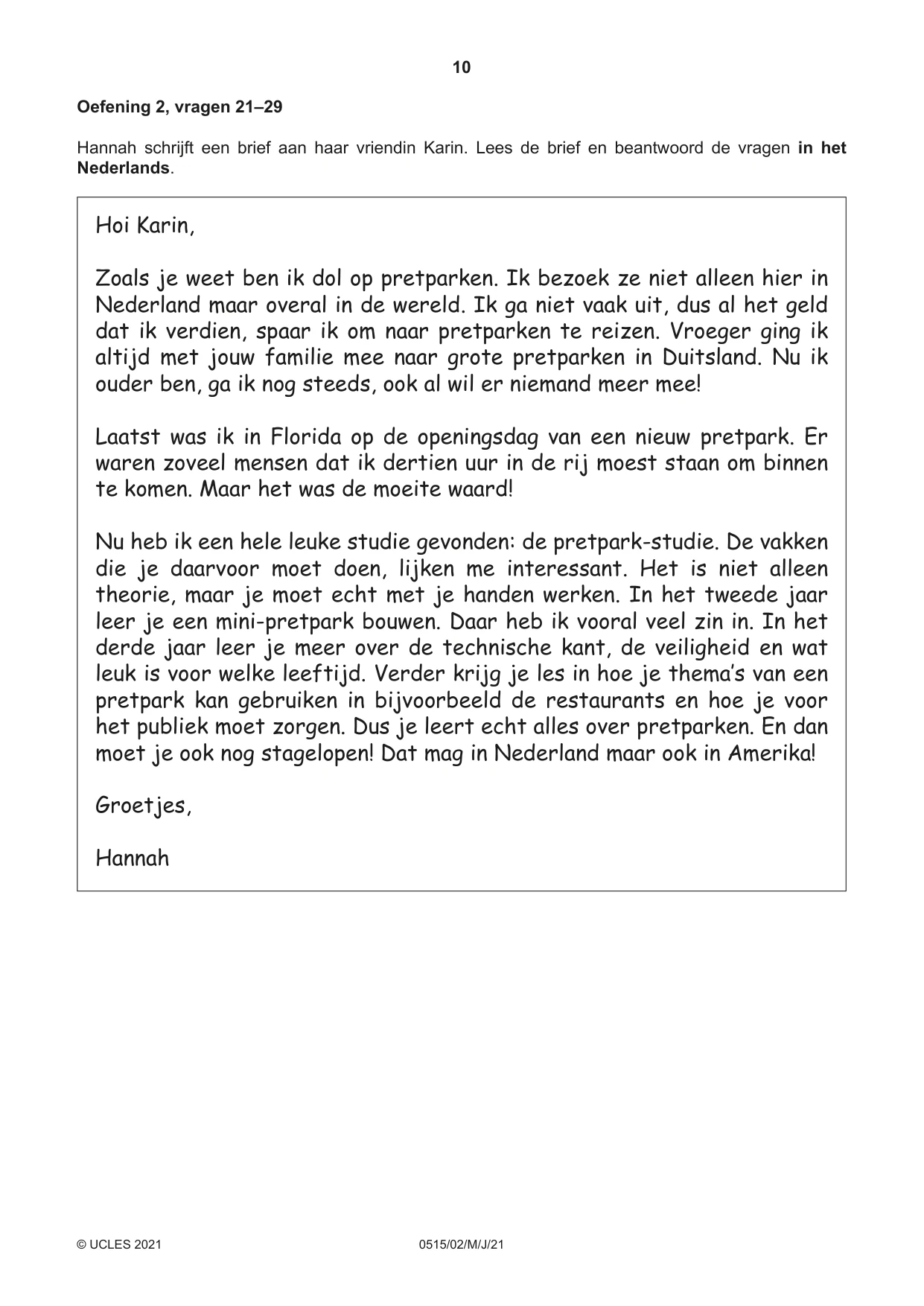Cambridge IGCSE Dutch - Foreign Language 0515 2021 May/June Paper 2 · Variant 0 question paper, page 10 of 16