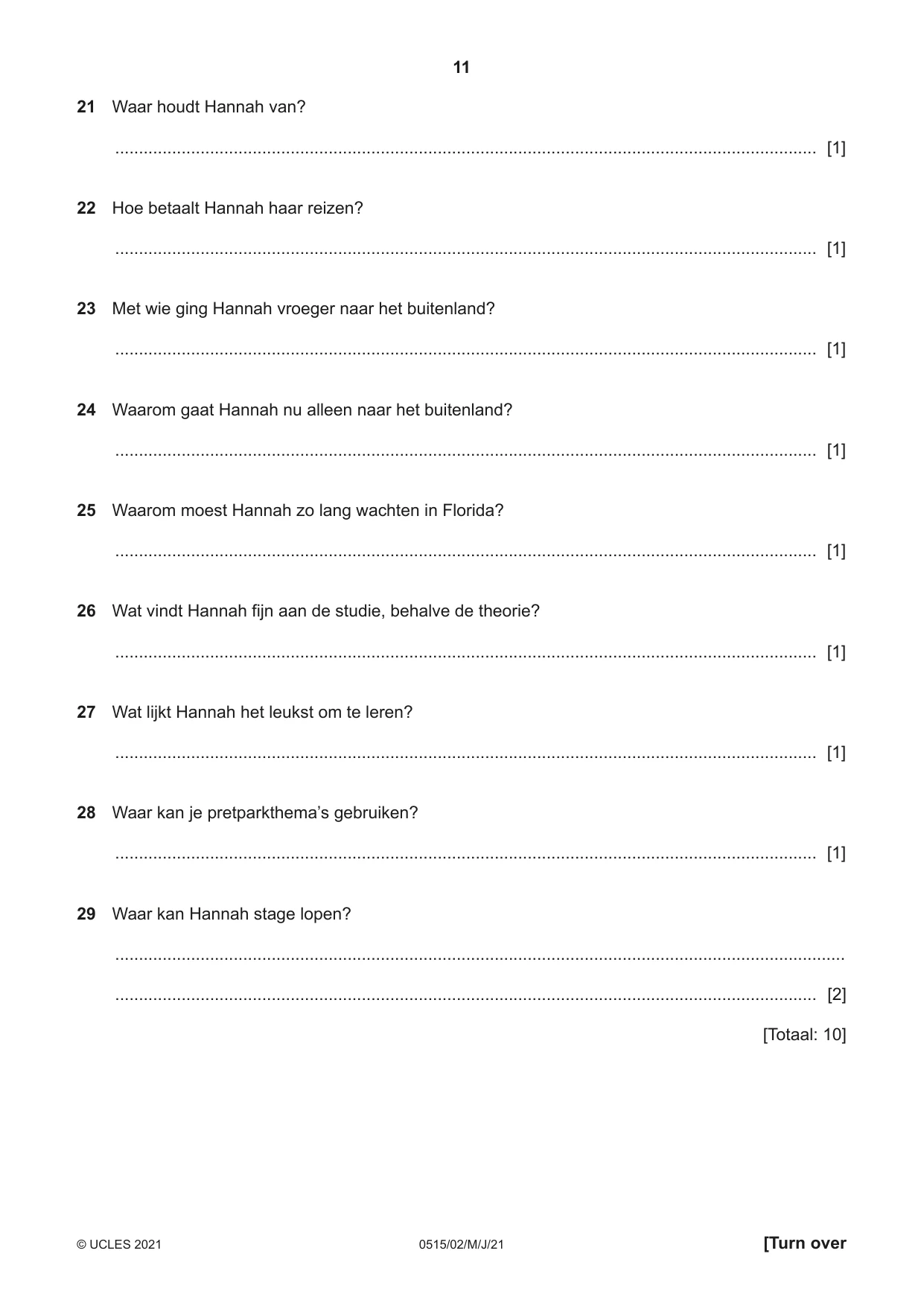 Cambridge IGCSE Dutch - Foreign Language 0515 2021 May/June Paper 2 · Variant 0 question paper, page 11 of 16
