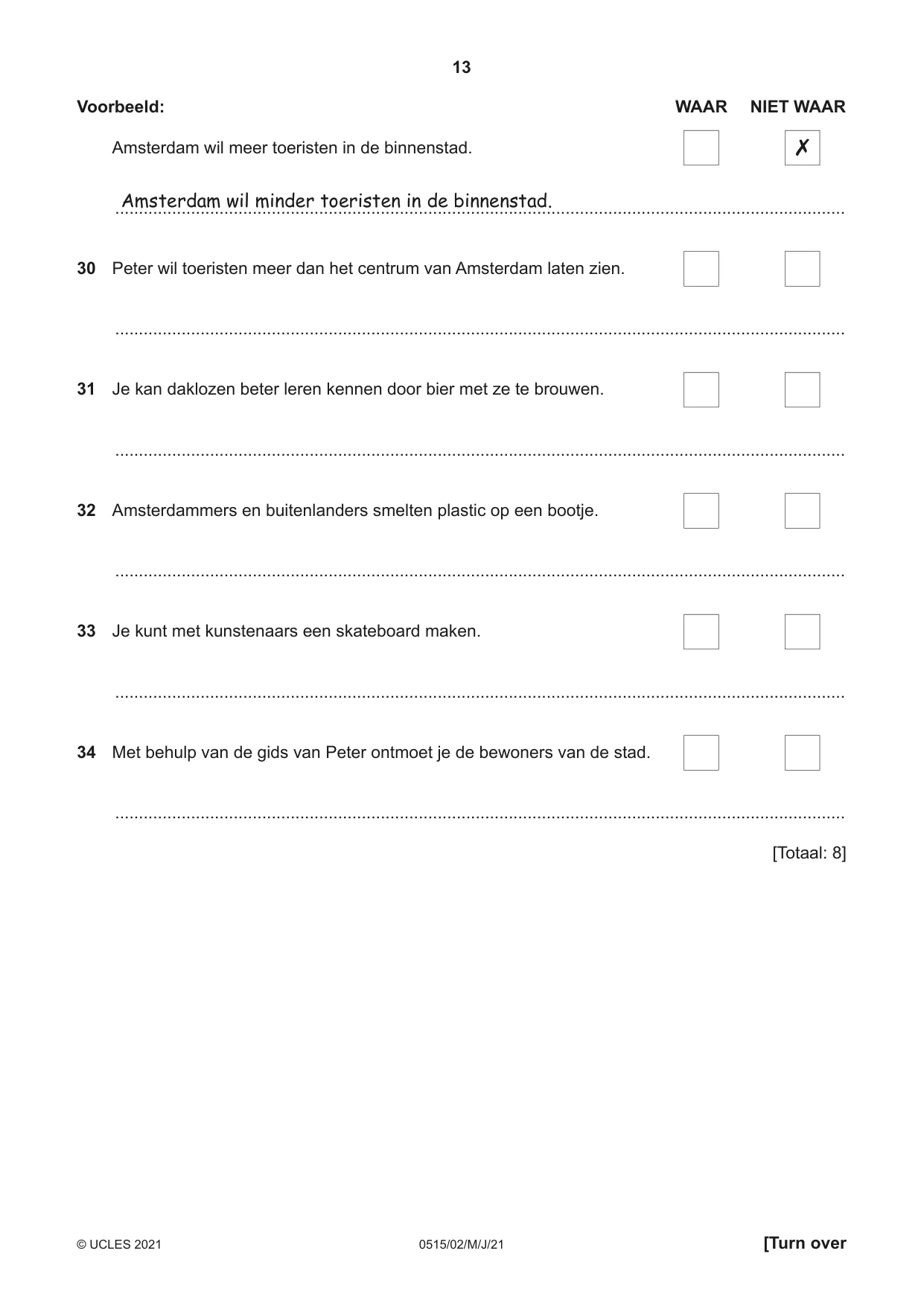 Cambridge IGCSE Dutch - Foreign Language 0515 2021 May/June Paper 2 · Variant 0 question paper, page 13 of 16