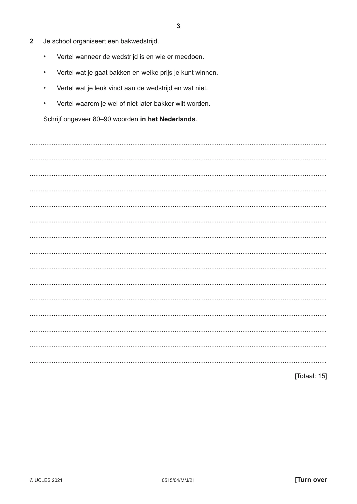 Cambridge IGCSE Dutch - Foreign Language 0515 2021 May/June Paper 4 · Variant 0 question paper, page 3 of 8