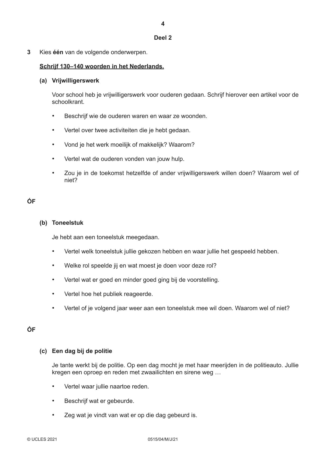 Cambridge IGCSE Dutch - Foreign Language 0515 2021 May/June Paper 4 · Variant 0 question paper, page 4 of 8