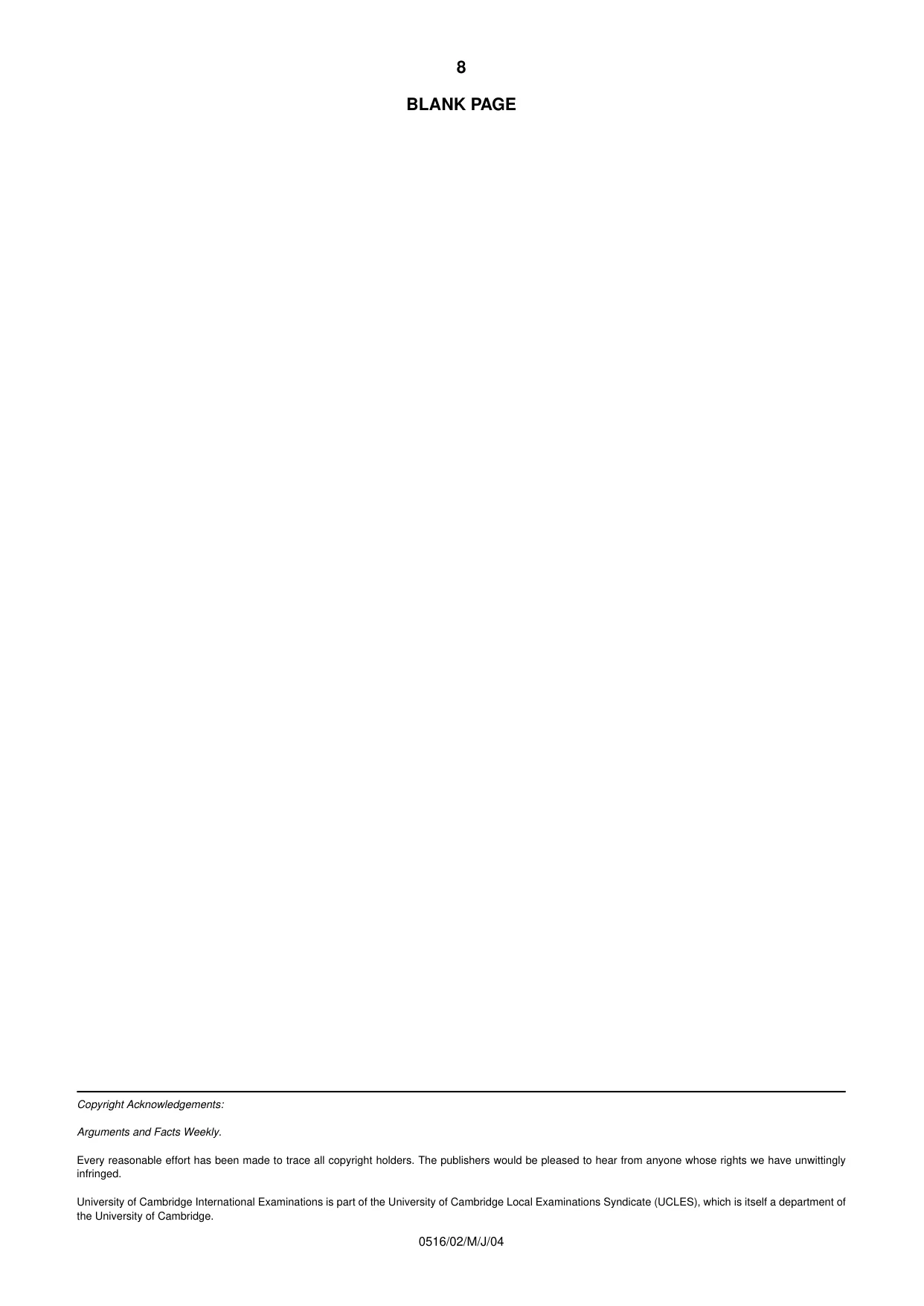 Cambridge IGCSE Russian - First Language 0516 2004 May/June Paper 2 · Variant 1 question paper, page 8 of 8