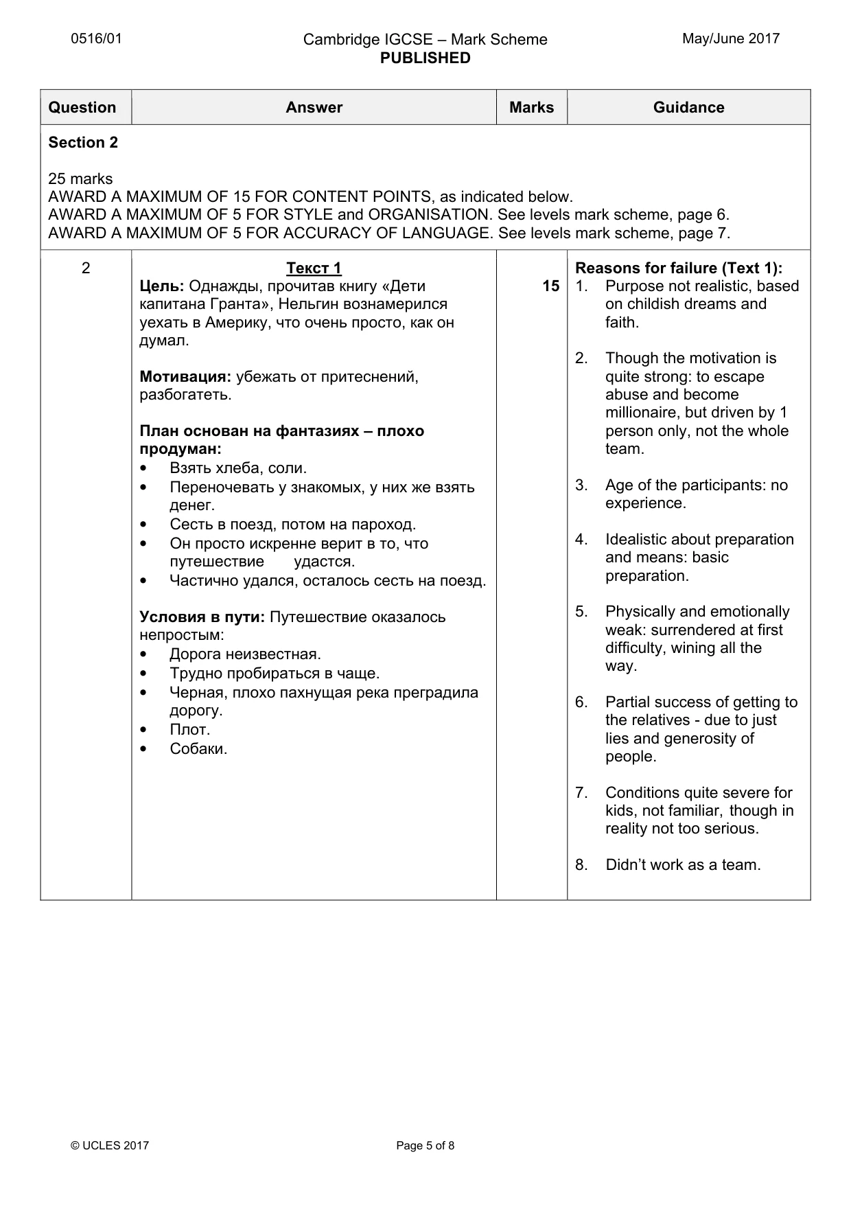Mark scheme, page 5 of 8
