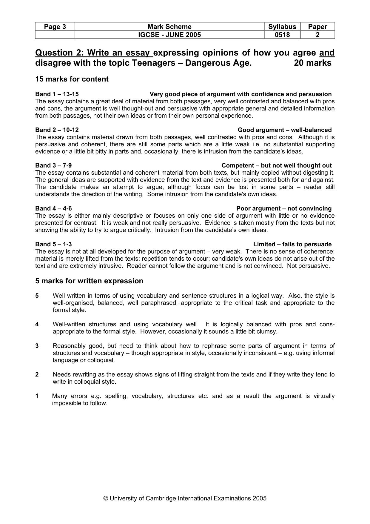 Mark scheme, page 5 of 7