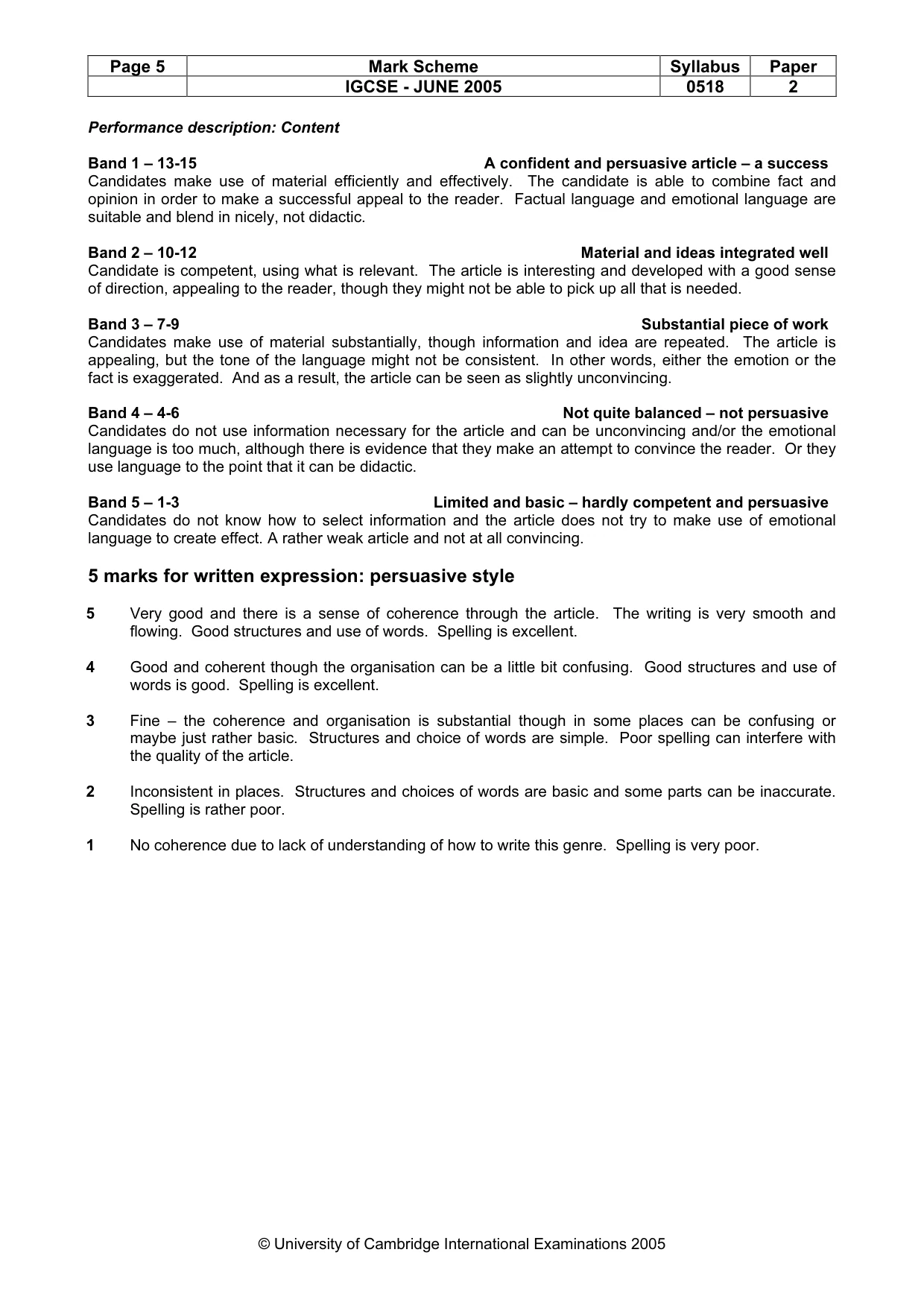 Mark scheme, page 7 of 7