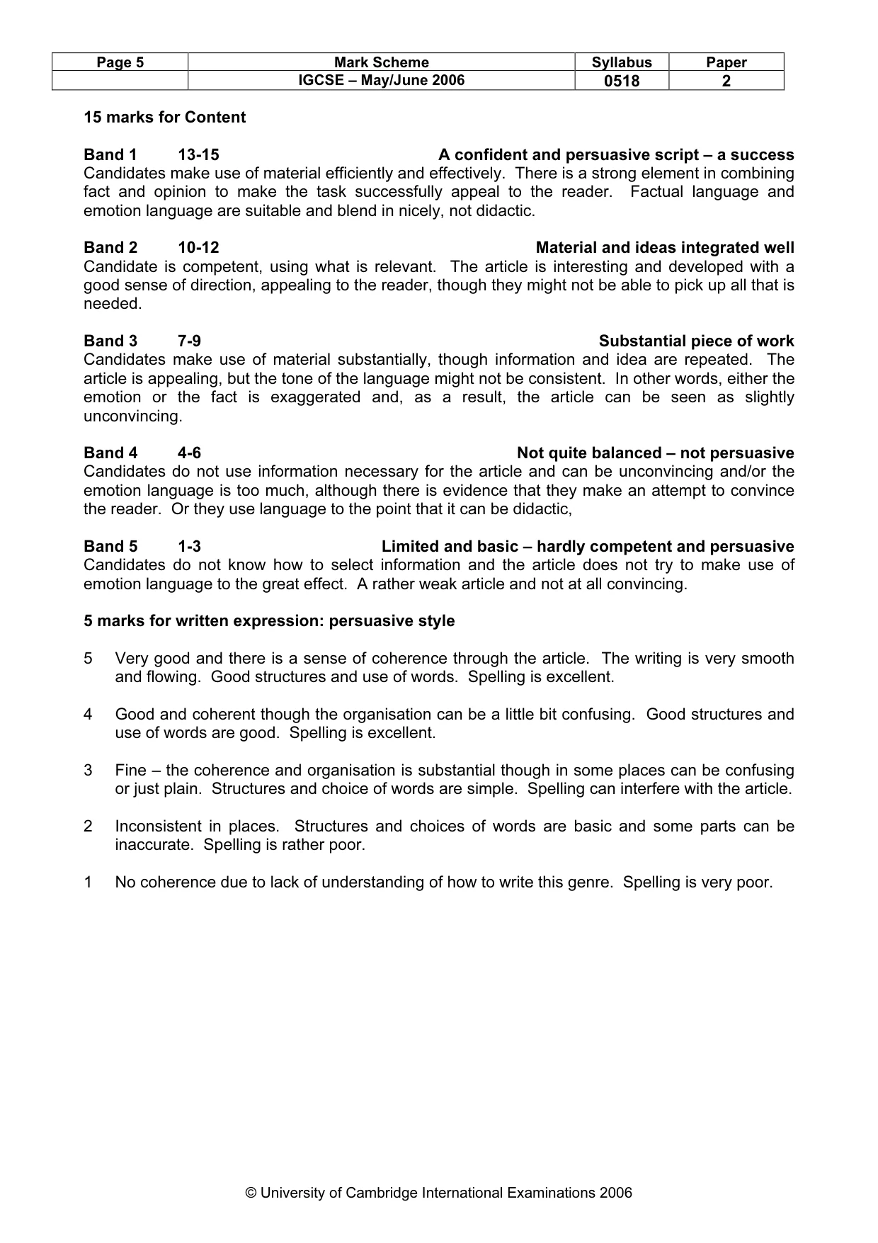 Mark scheme, page 6 of 6