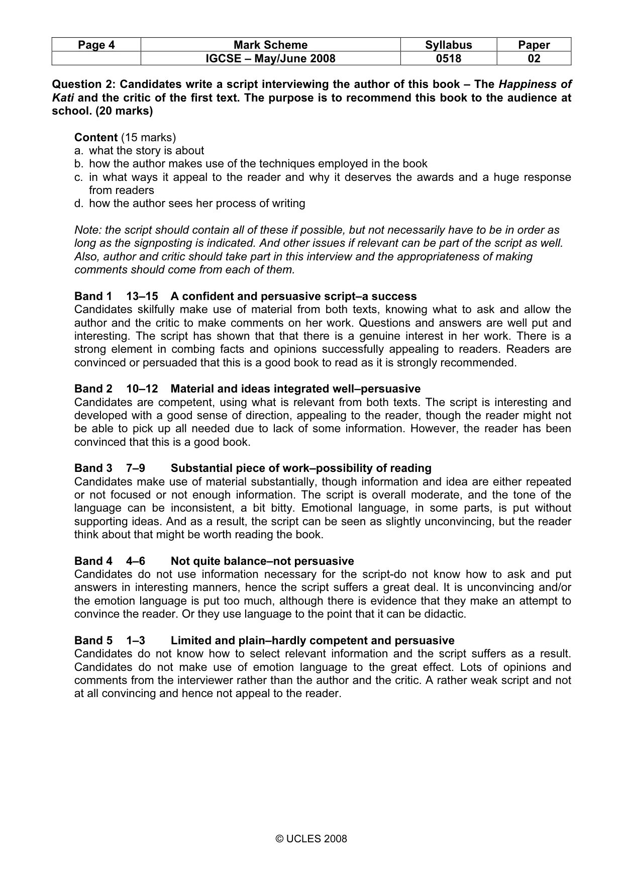 Mark scheme, page 4 of 6