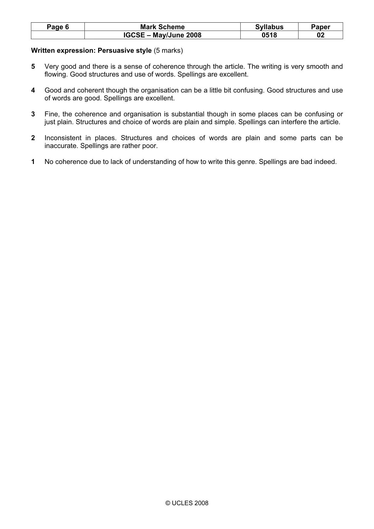 Mark scheme, page 6 of 6