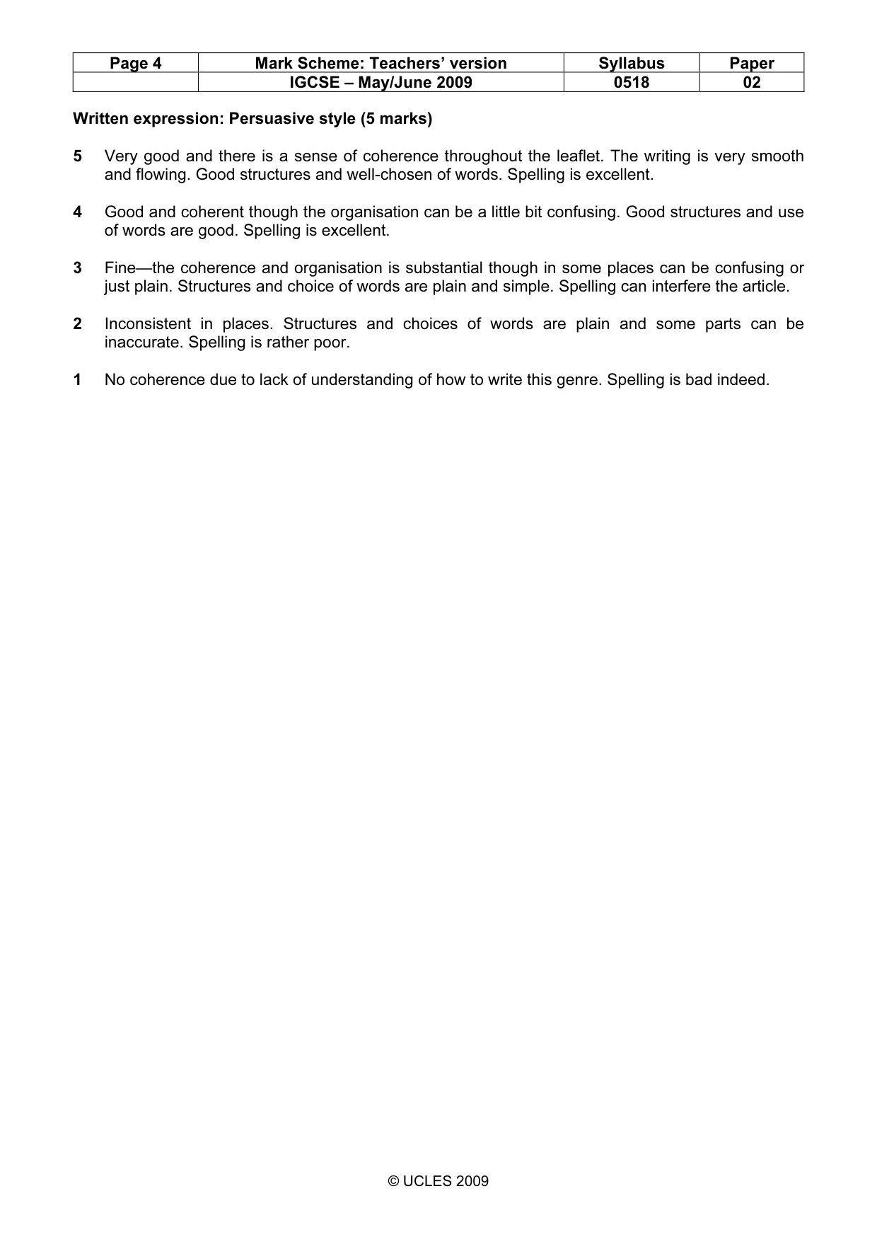 Mark scheme, page 4 of 6