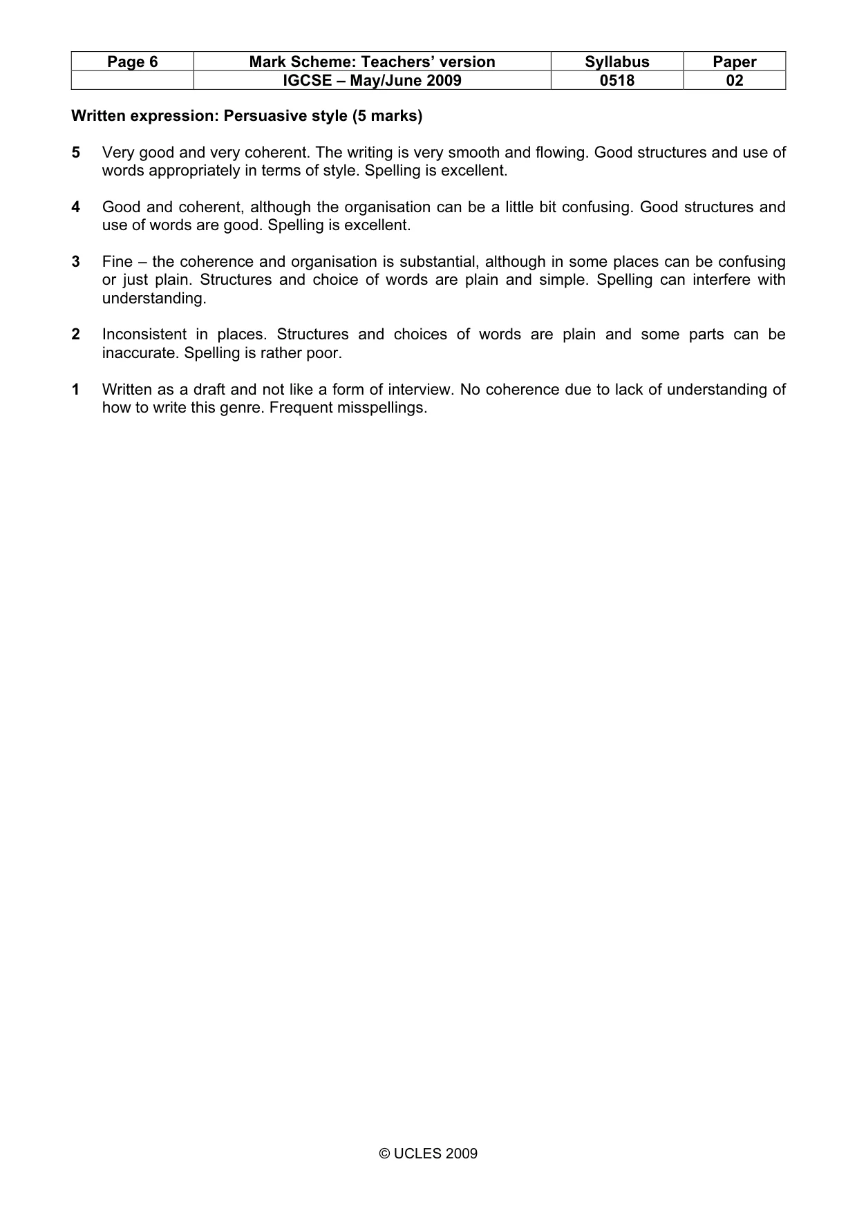 Mark scheme, page 6 of 6