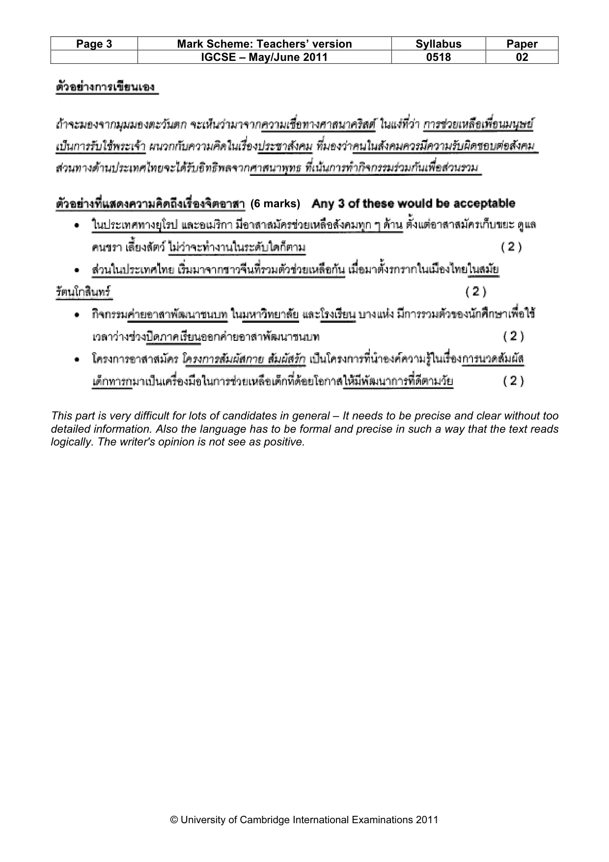 Mark scheme, page 3 of 6