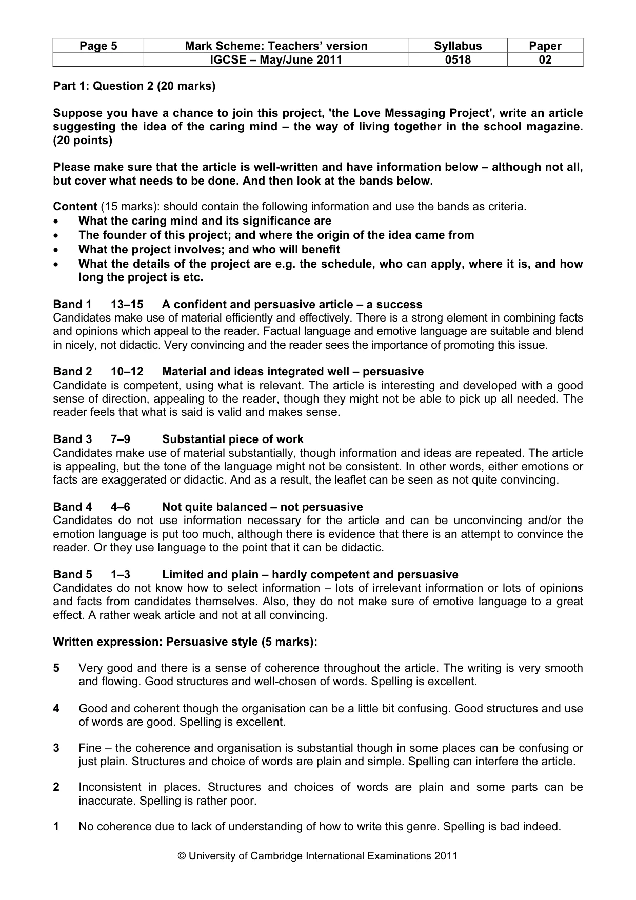 Mark scheme, page 5 of 6