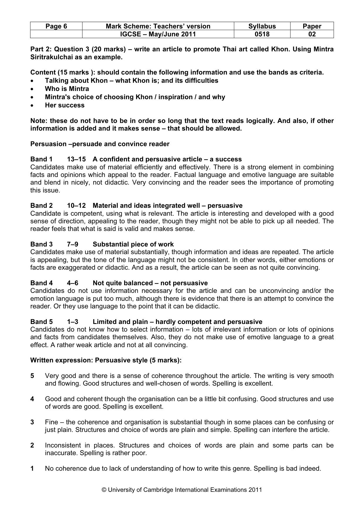 Mark scheme, page 6 of 6