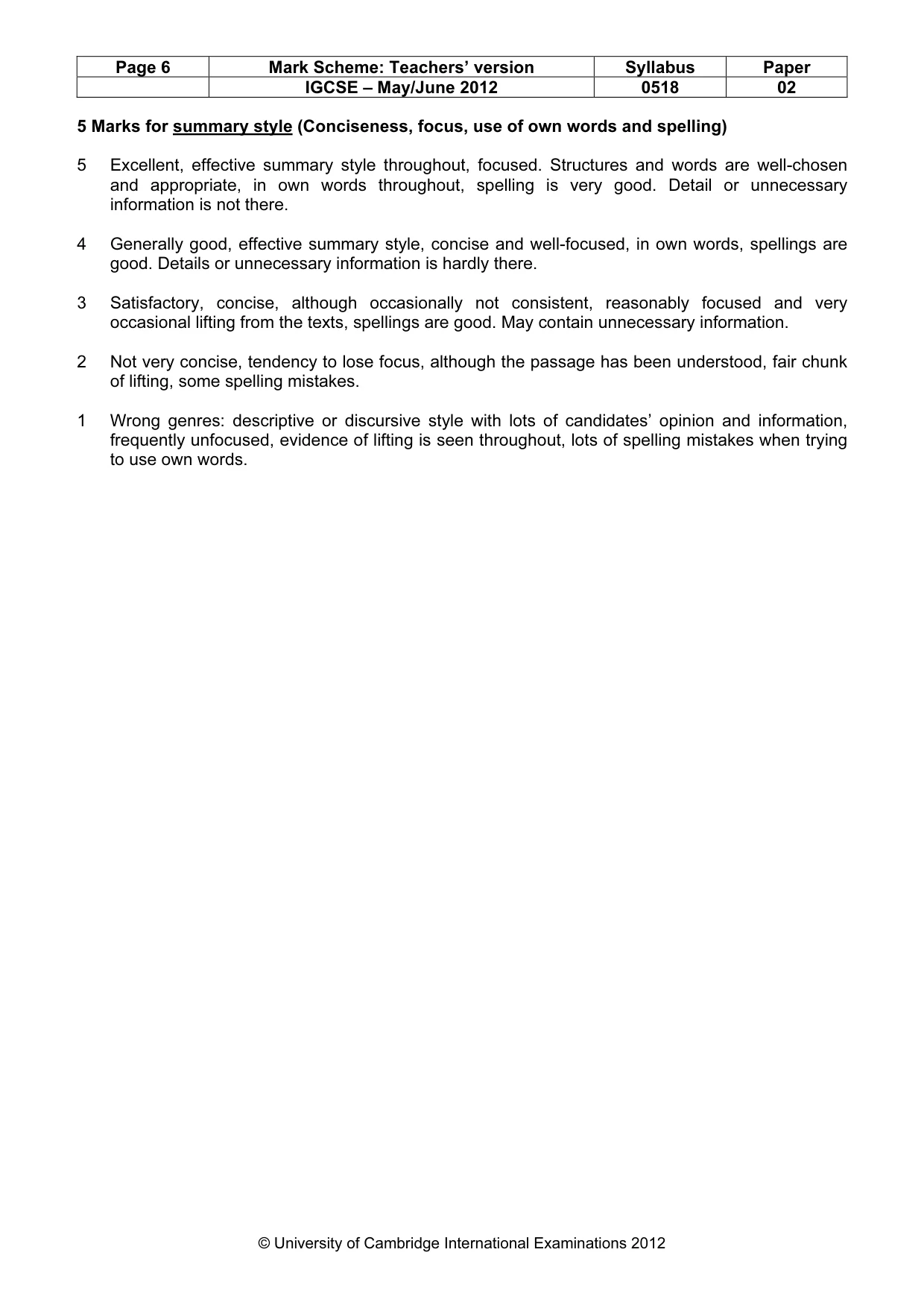 Mark scheme, page 6 of 10