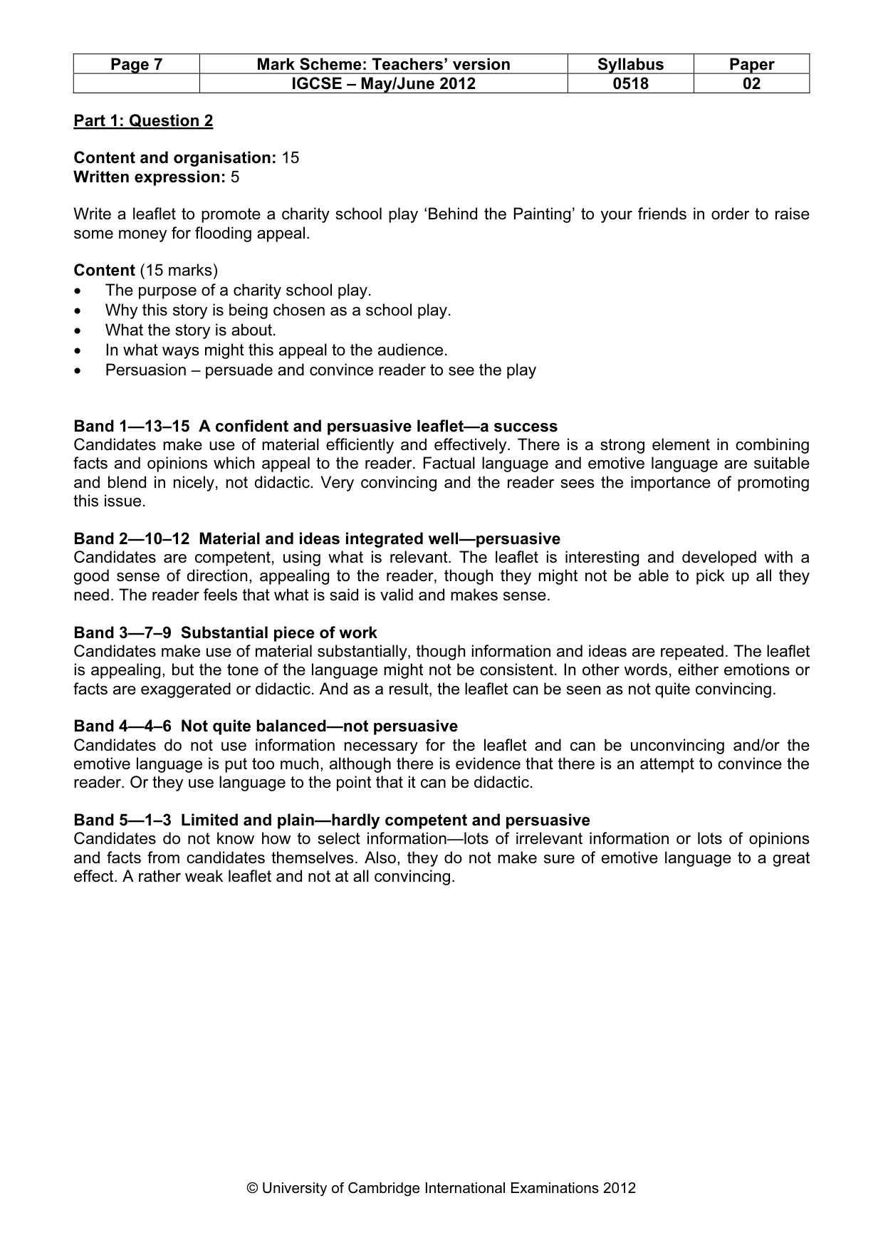 Mark scheme, page 7 of 10
