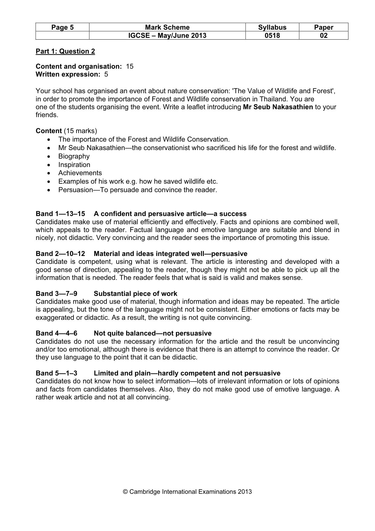 Mark scheme, page 5 of 8