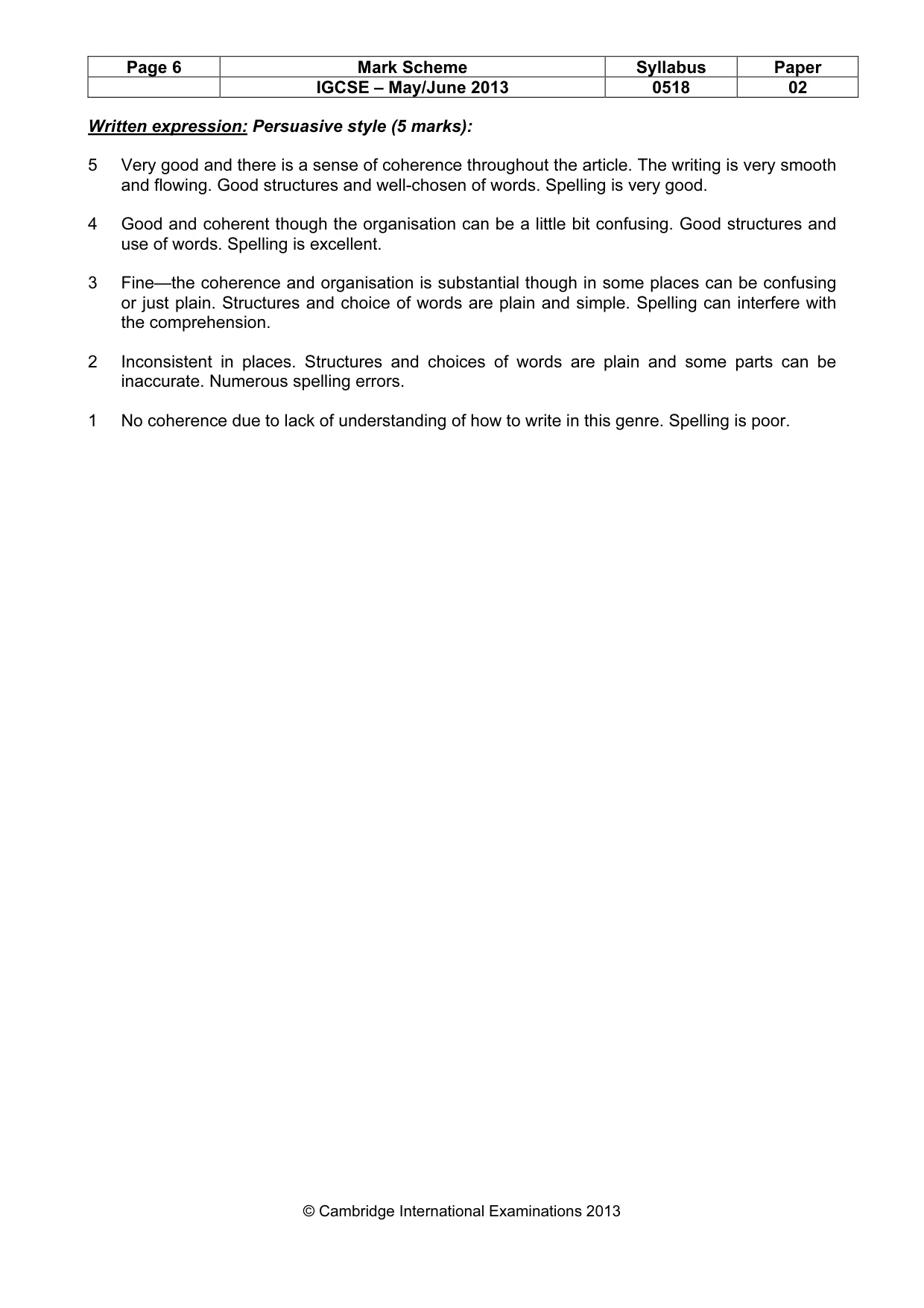Mark scheme, page 6 of 8