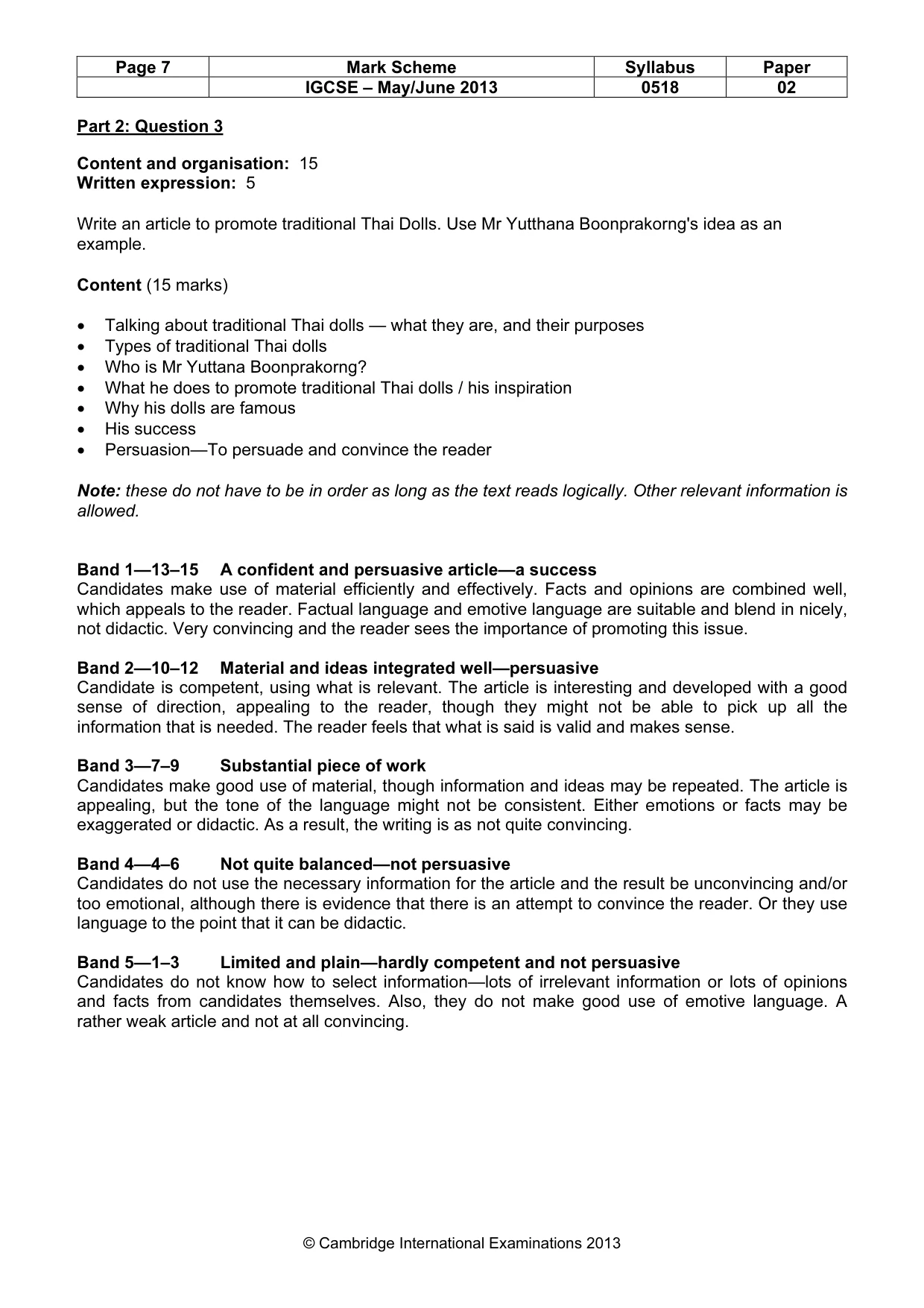 Mark scheme, page 7 of 8