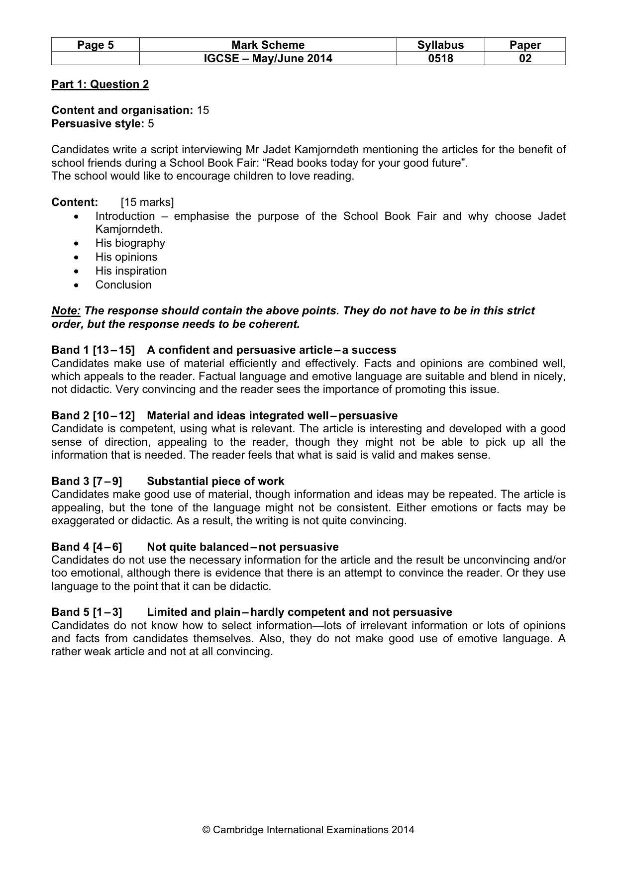 Mark scheme, page 5 of 8