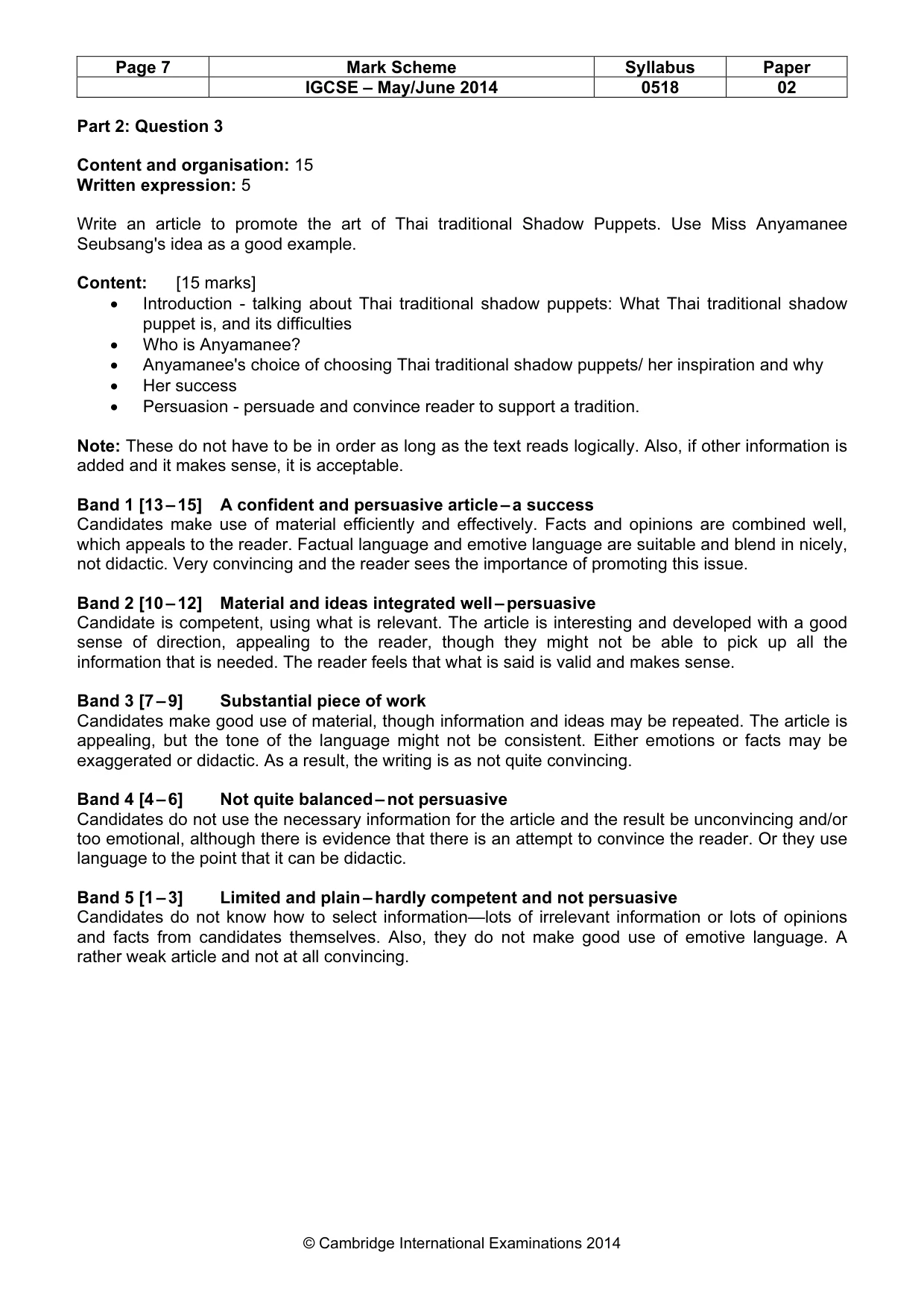 Mark scheme, page 7 of 8