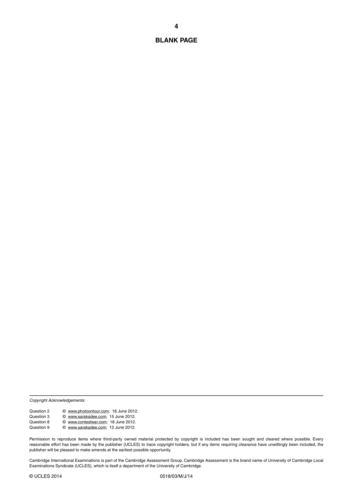 Cambridge IGCSE Thai - First Language 0518 2014 May/June Paper 3 · Variant 1 question paper, page 4 of 4