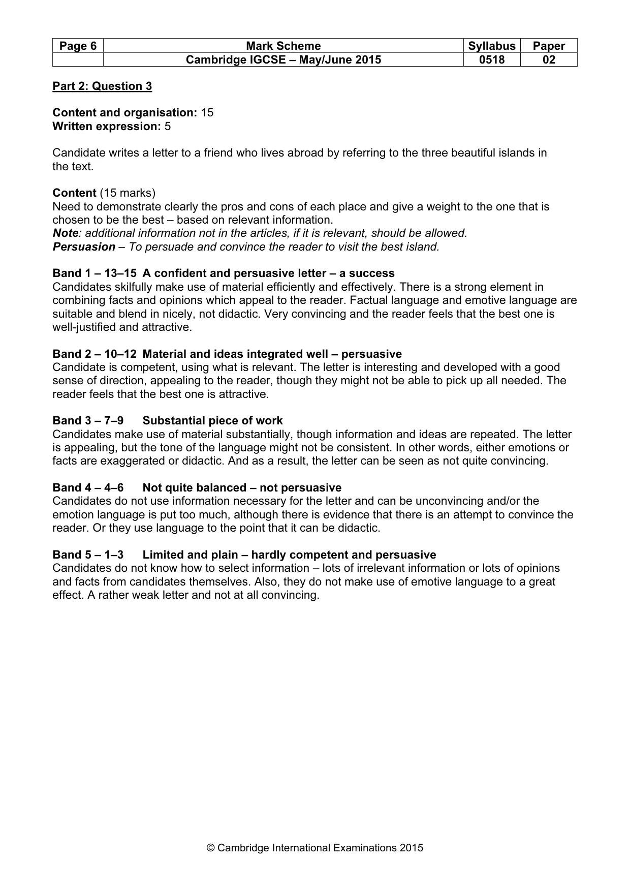 Mark scheme, page 6 of 7
