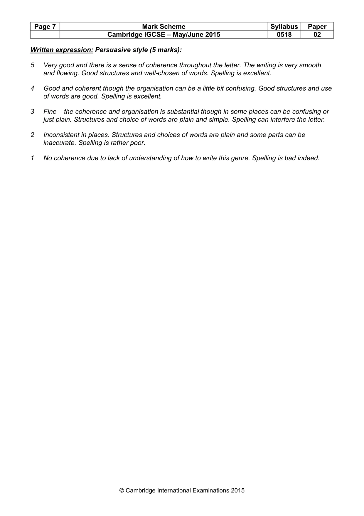 Mark scheme, page 7 of 7