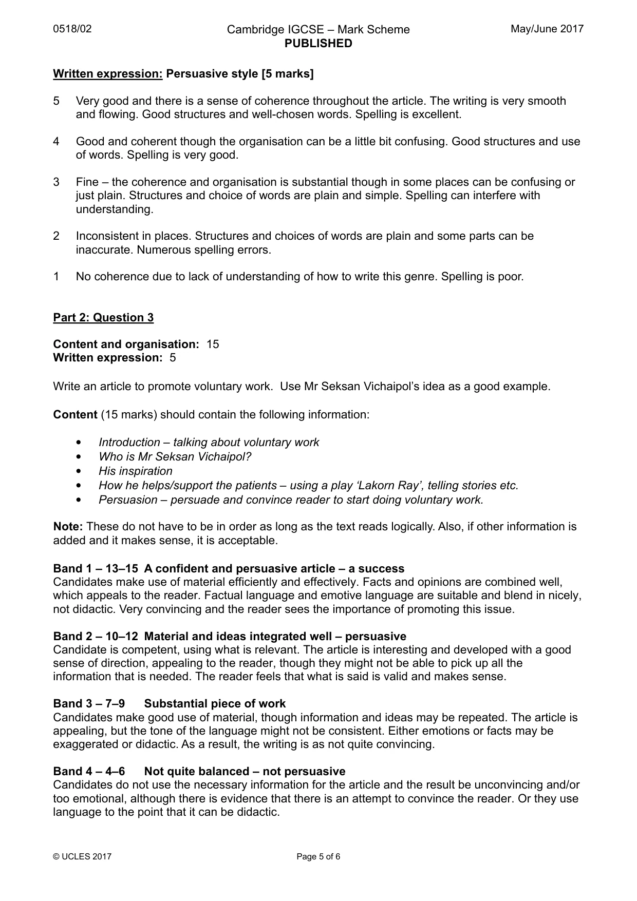 Mark scheme, page 5 of 6