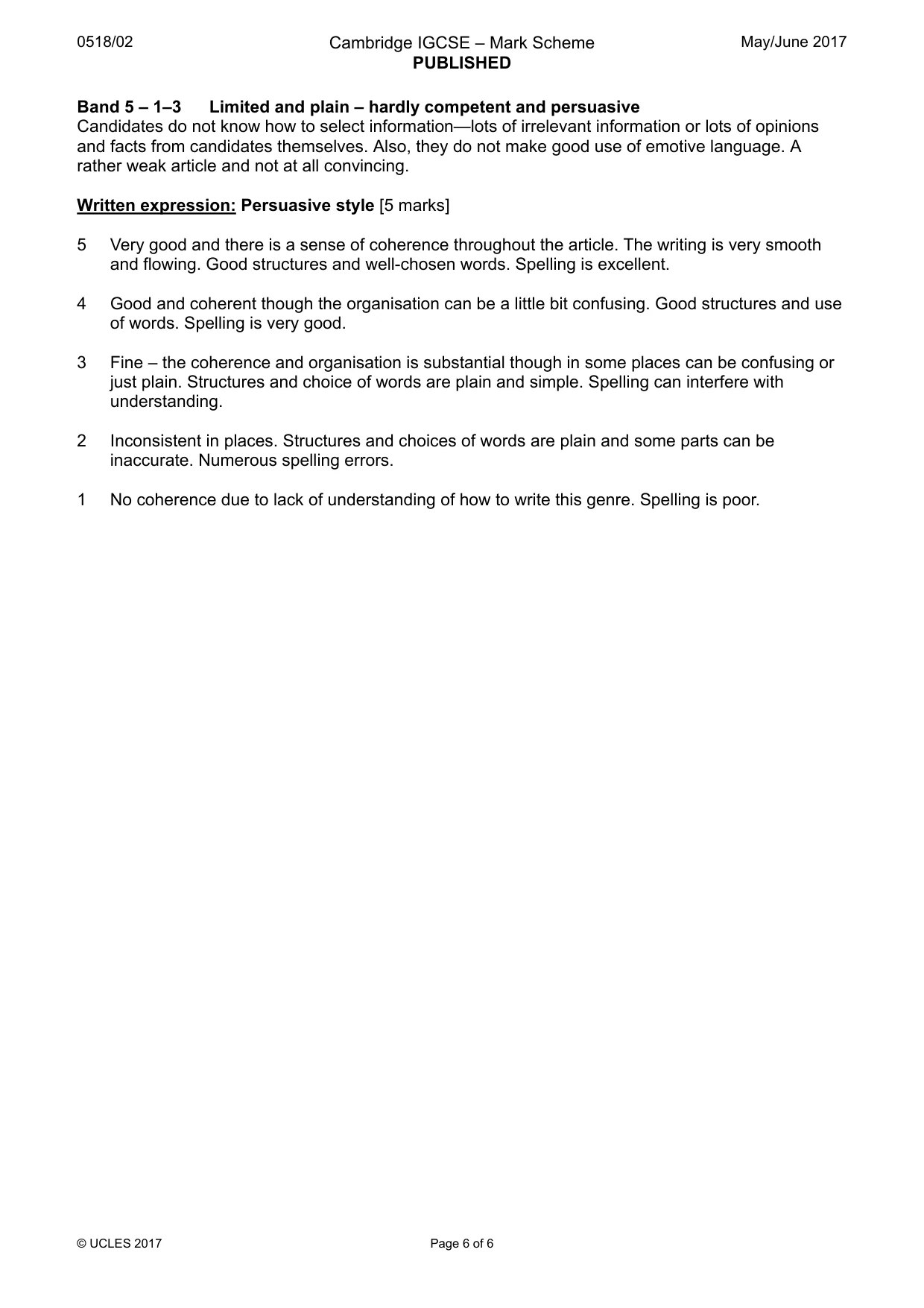 Mark scheme, page 6 of 6
