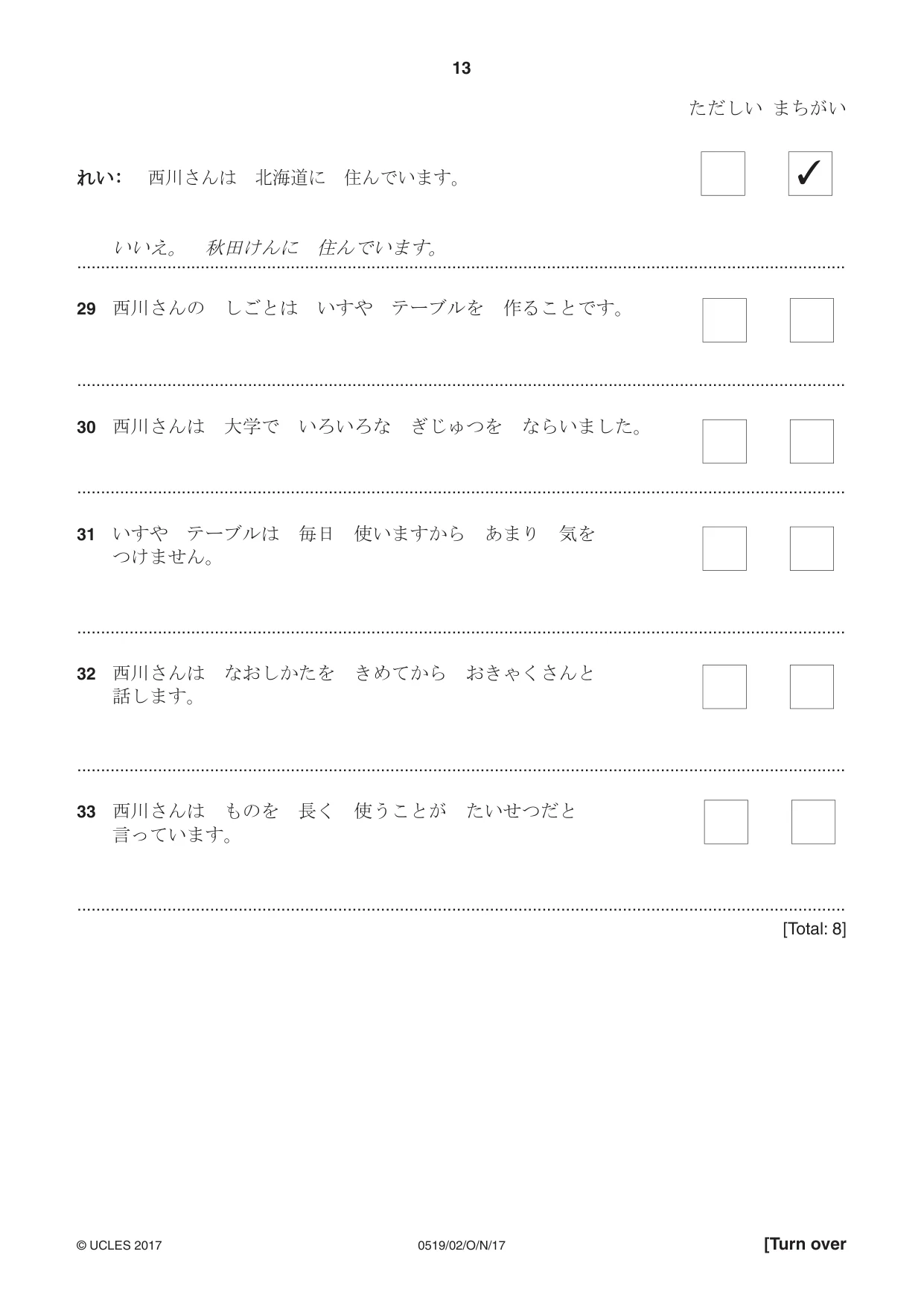 Cambridge IGCSE Japanese - Foreign Language 0519 2017 Oct/Nov Paper 2 · Variant 1 question paper, page 13 of 16