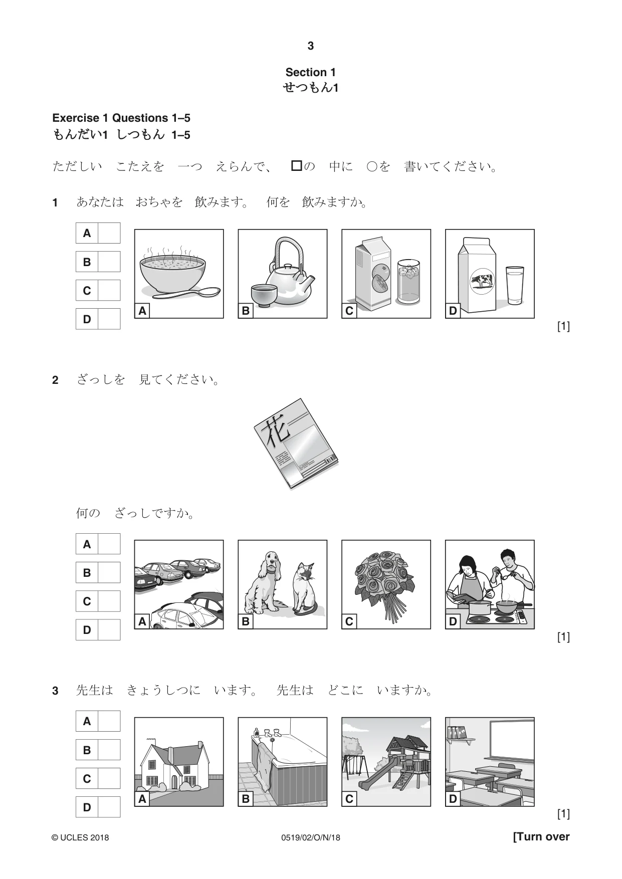 Cambridge IGCSE Japanese - Foreign Language 0519 2018 Oct/Nov Paper 2 · Variant 0 question paper, page 3 of 16