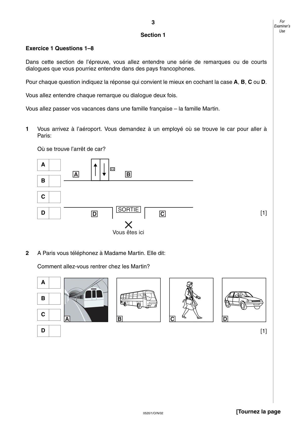 Cambridge IGCSE French - Foreign Language 0520 2002 Oct/Nov Paper 1 · Variant 1 question paper, page 3 of 12