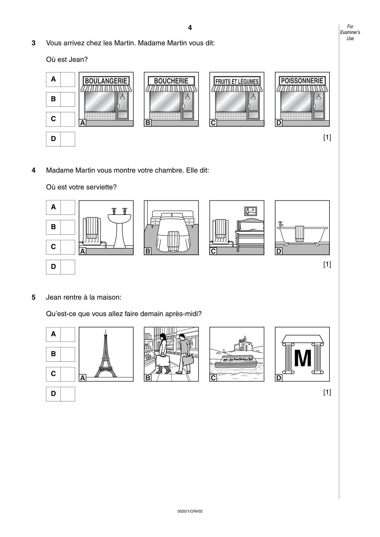 Cambridge IGCSE French - Foreign Language 0520 2002 Oct/Nov Paper 1 · Variant 1 question paper, page 4 of 12
