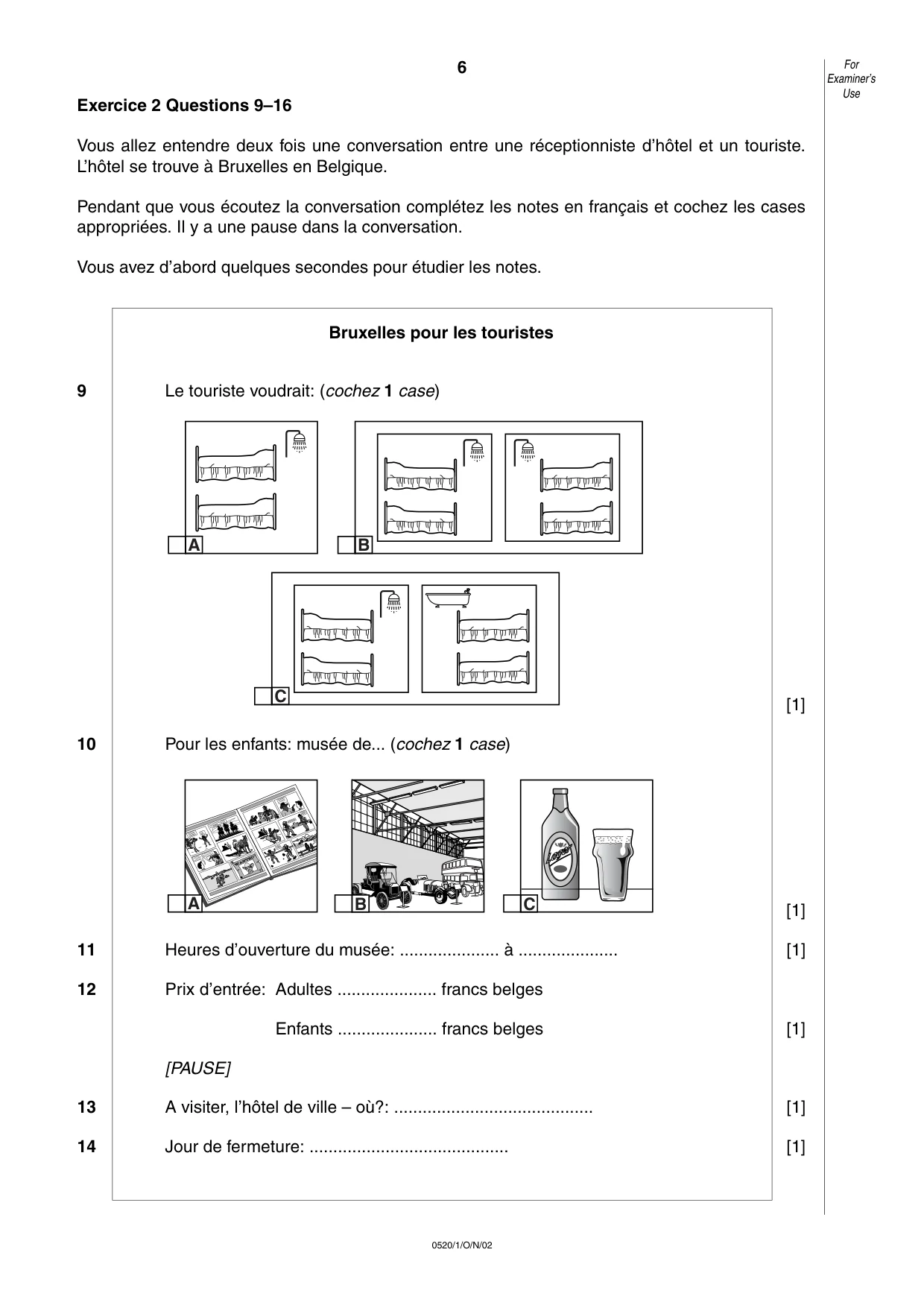 Cambridge IGCSE French - Foreign Language 0520 2002 Oct/Nov Paper 1 · Variant 1 question paper, page 6 of 12