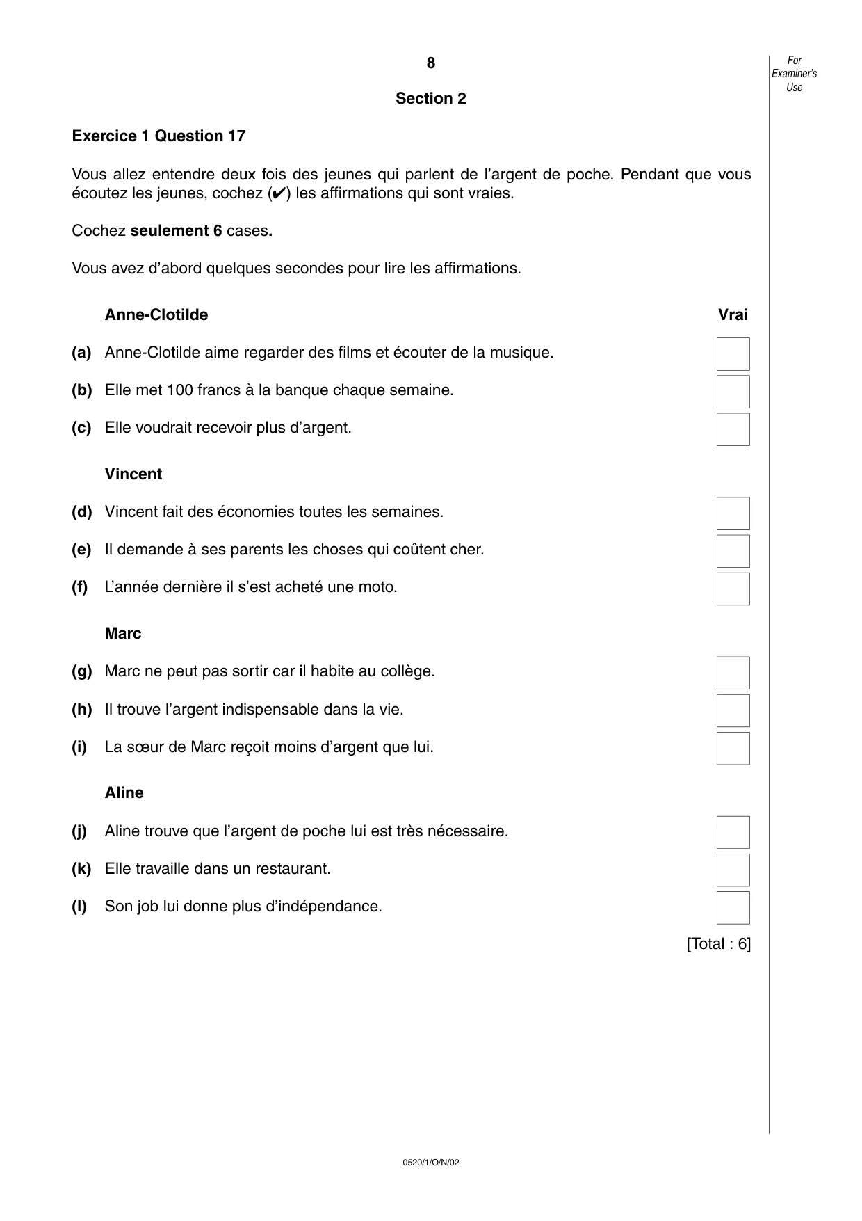 Cambridge IGCSE French - Foreign Language 0520 2002 Oct/Nov Paper 1 · Variant 1 question paper, page 8 of 12