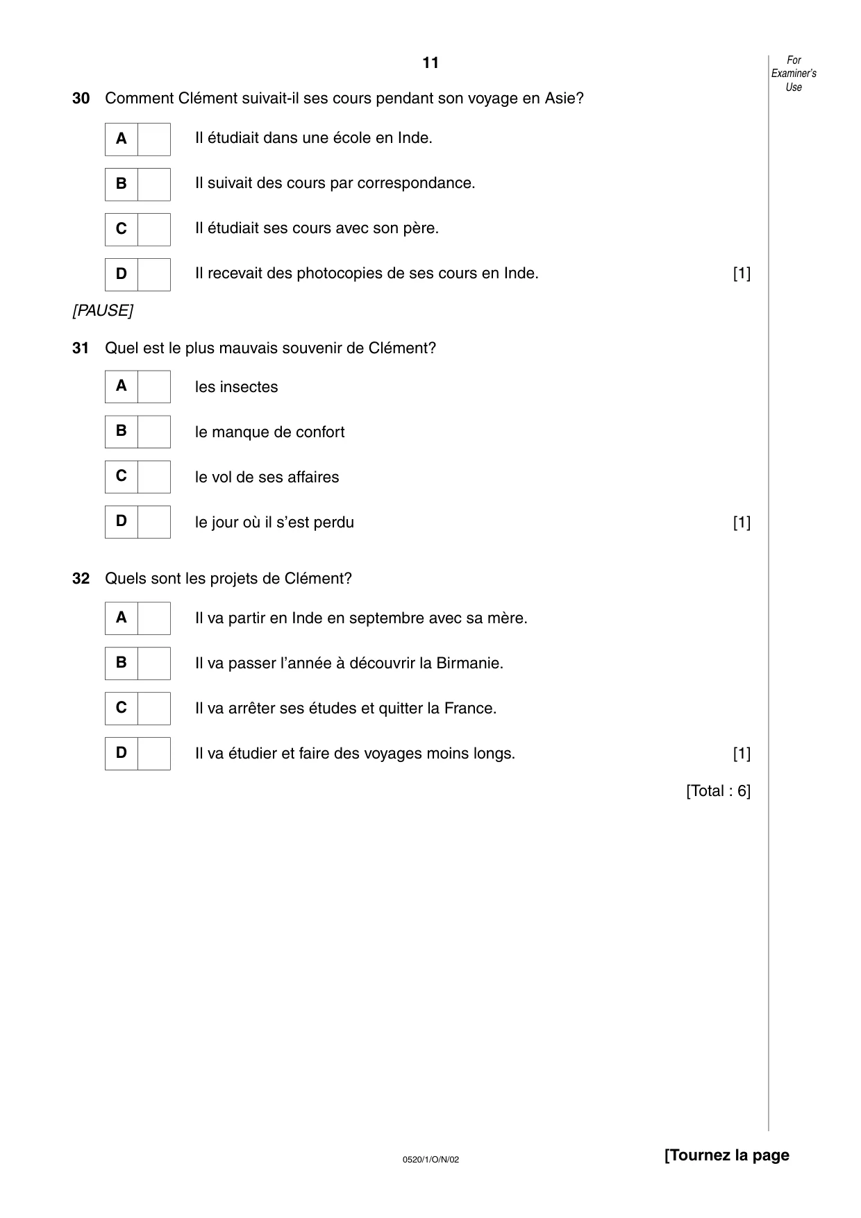 Cambridge IGCSE French - Foreign Language 0520 2002 Oct/Nov Paper 1 · Variant 1 question paper, page 11 of 12