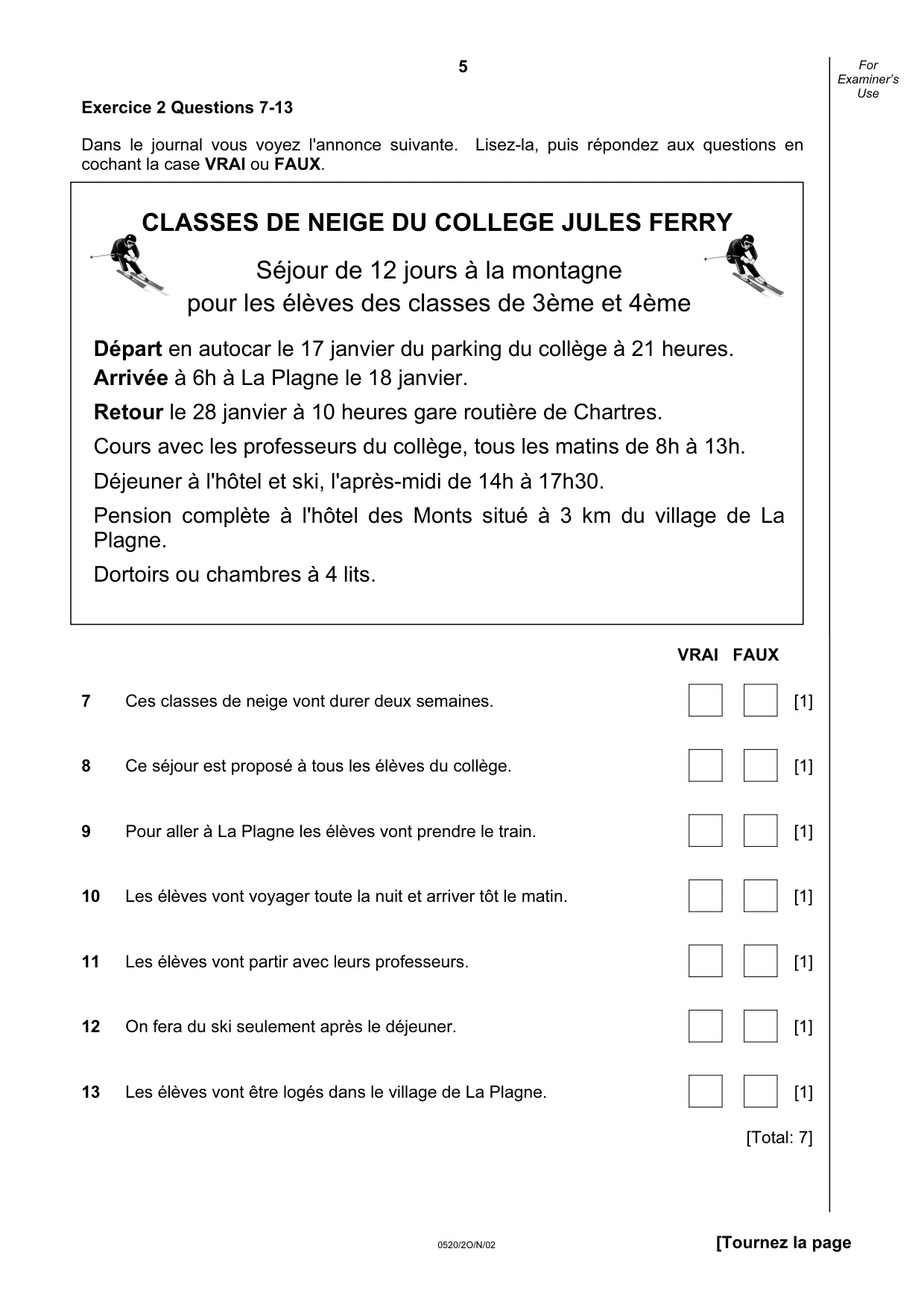 Cambridge IGCSE French - Foreign Language 0520 2002 Oct/Nov Paper 2 · Variant 1 question paper, page 5 of 16