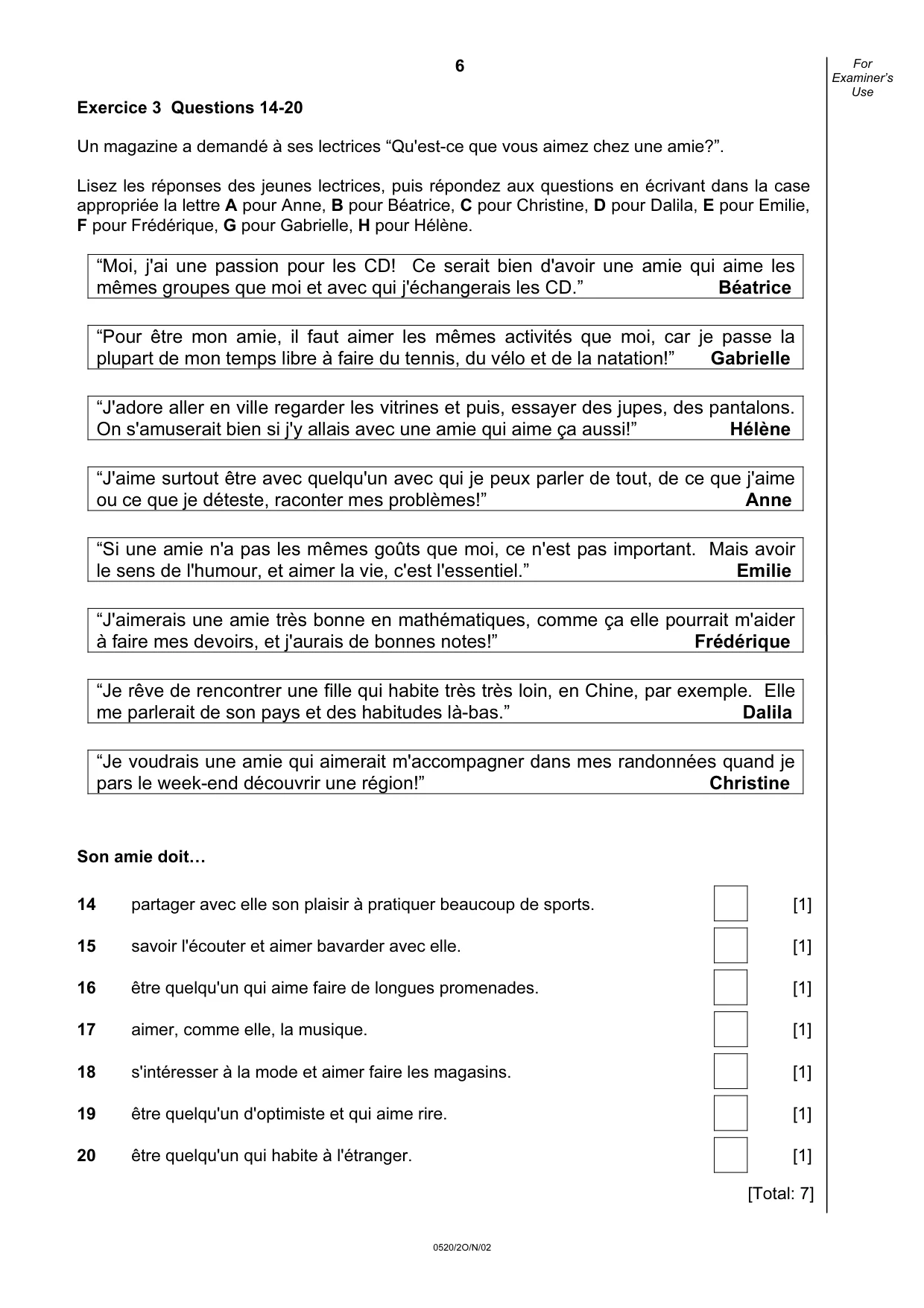 Cambridge IGCSE French - Foreign Language 0520 2002 Oct/Nov Paper 2 · Variant 1 question paper, page 6 of 16