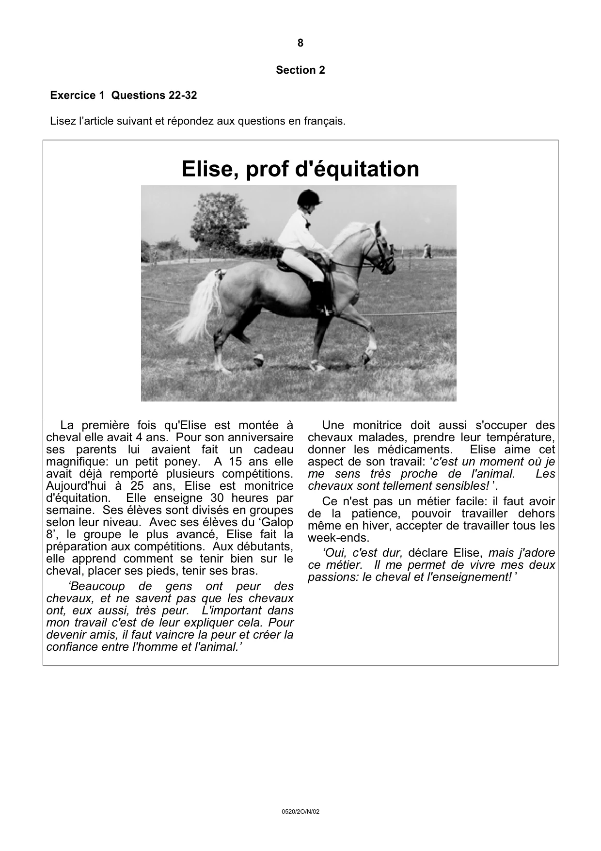 Cambridge IGCSE French - Foreign Language 0520 2002 Oct/Nov Paper 2 · Variant 1 question paper, page 8 of 16