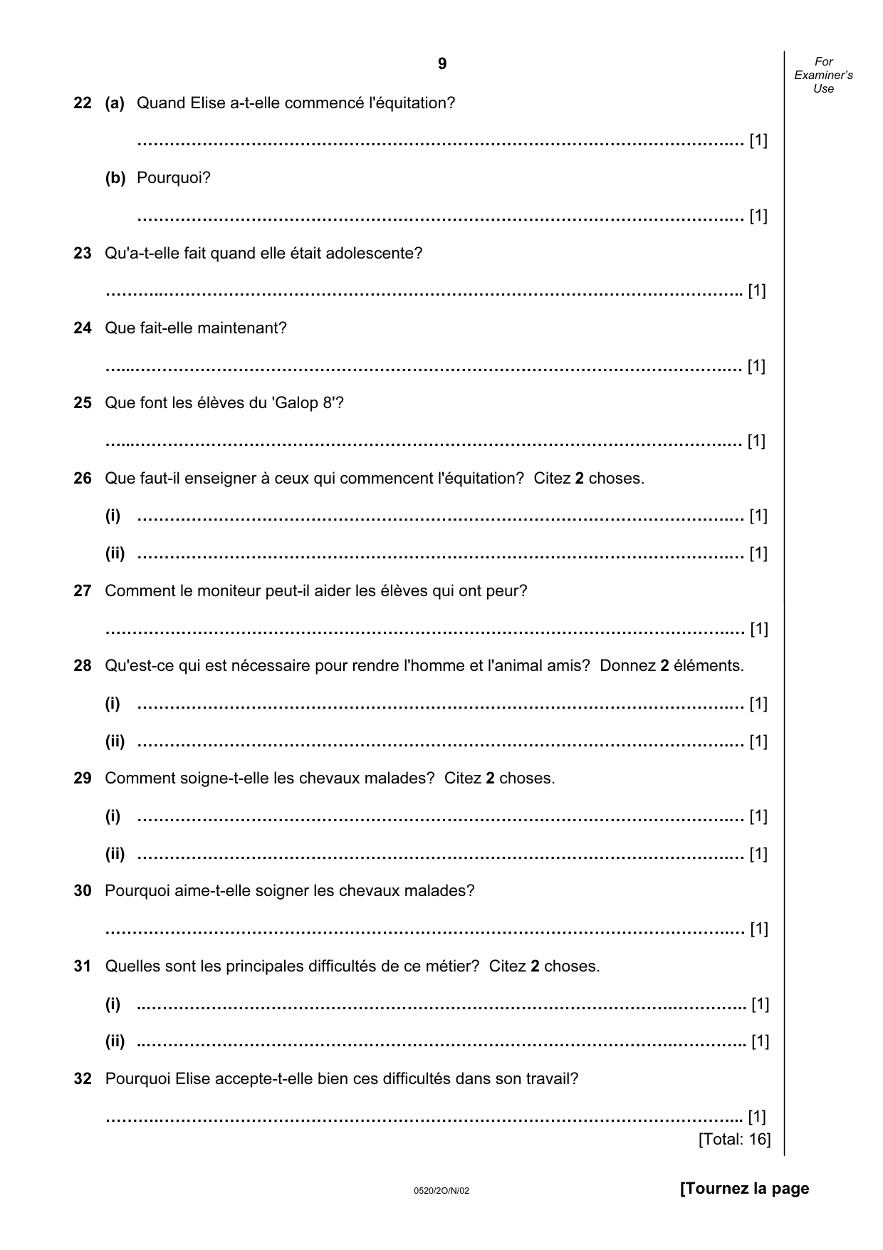Cambridge IGCSE French - Foreign Language 0520 2002 Oct/Nov Paper 2 · Variant 1 question paper, page 9 of 16