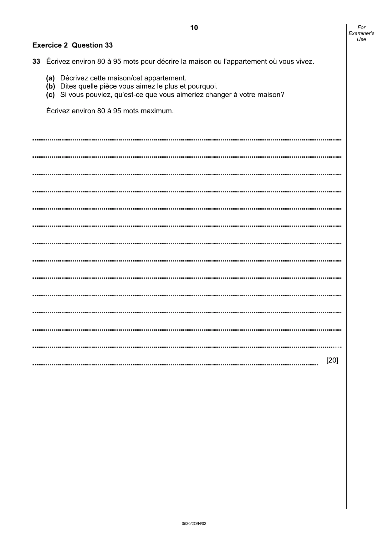 Cambridge IGCSE French - Foreign Language 0520 2002 Oct/Nov Paper 2 · Variant 1 question paper, page 10 of 16