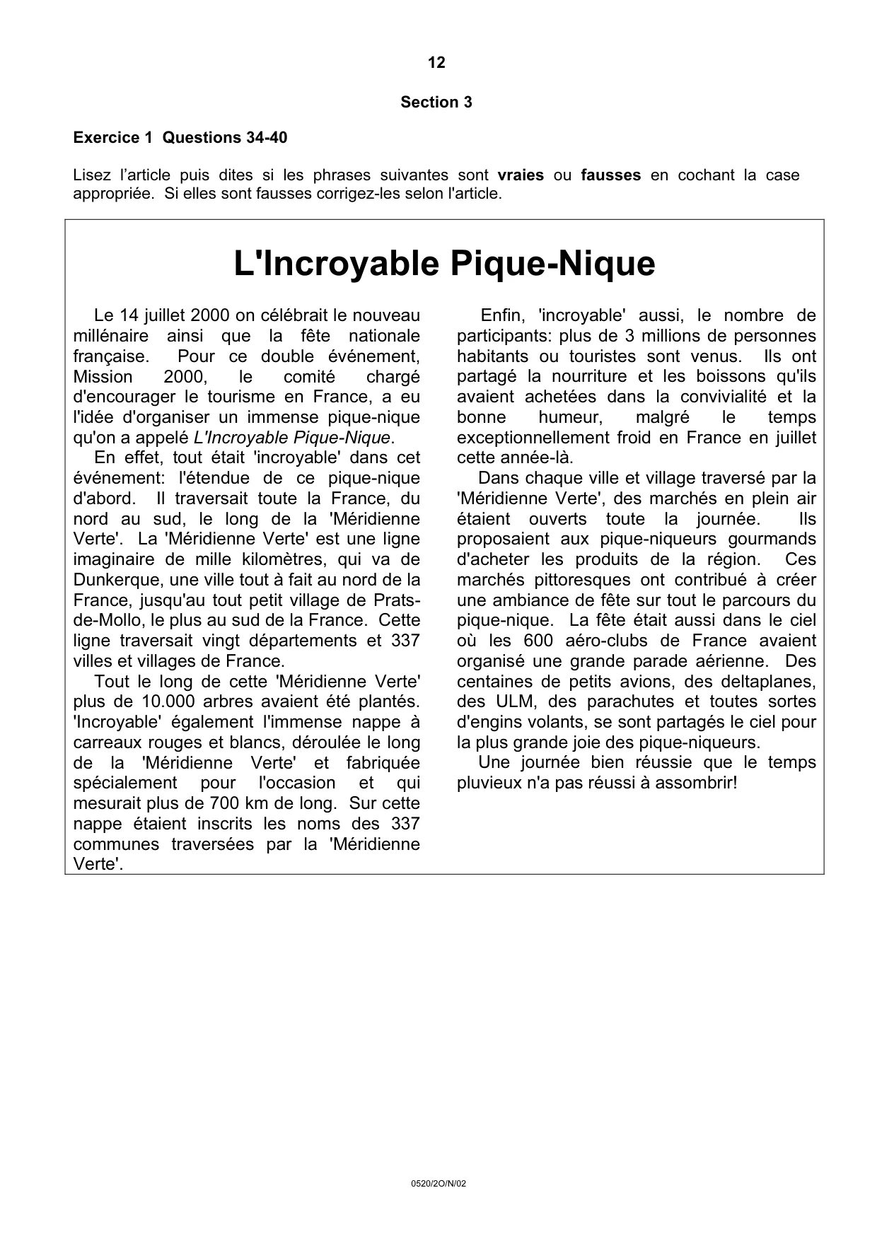 Cambridge IGCSE French - Foreign Language 0520 2002 Oct/Nov Paper 2 · Variant 1 question paper, page 12 of 16