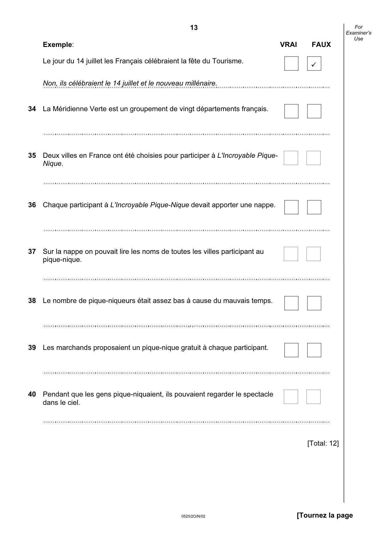 Cambridge IGCSE French - Foreign Language 0520 2002 Oct/Nov Paper 2 · Variant 1 question paper, page 13 of 16