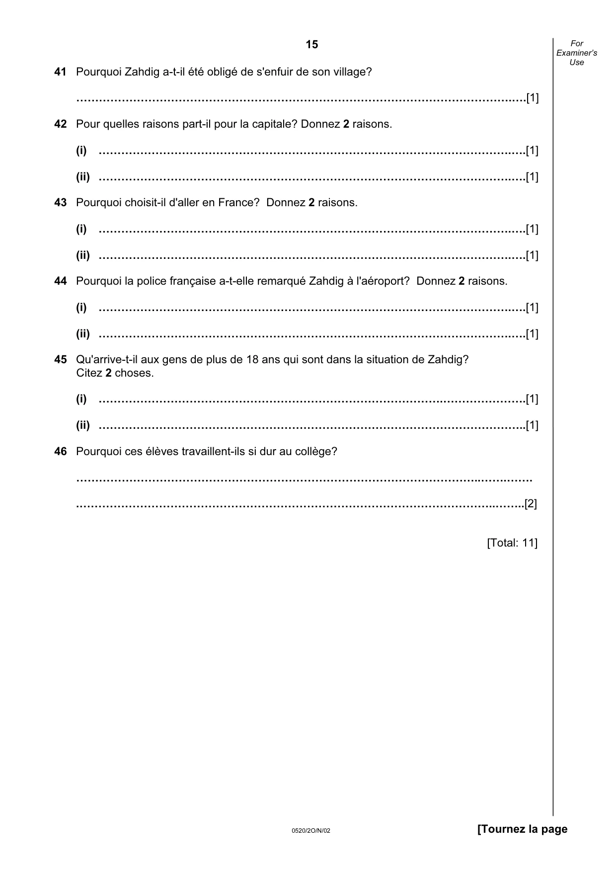 Cambridge IGCSE French - Foreign Language 0520 2002 Oct/Nov Paper 2 · Variant 1 question paper, page 15 of 16